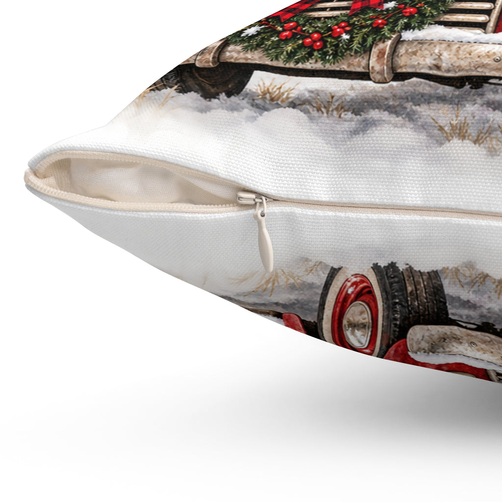 Christmas Vintage Red Truck Pillow — "It's the Most Wonderful Time of the Year" Holiday Throw Pillow
