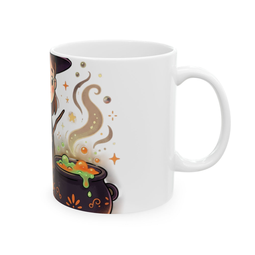 Halloween Cute Witch Ceramic Mug — Adorable Little Witch with Cauldron (11oz & 15oz)