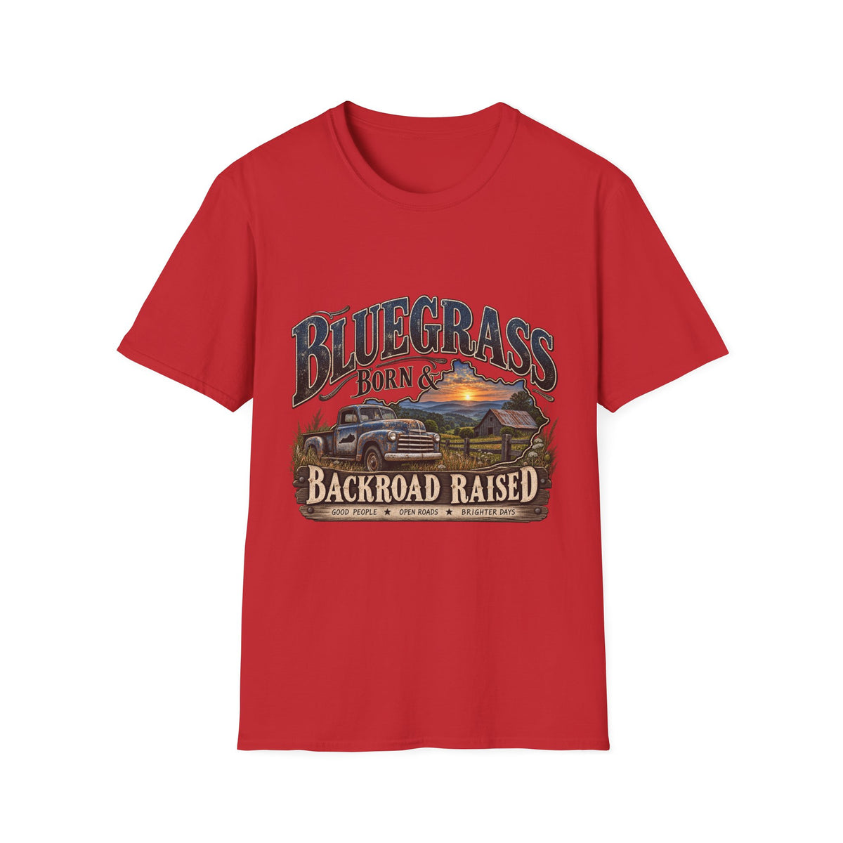 Bluegrass Born & Backroad Raised T-Shirt — Country Sunset Graphic Tee