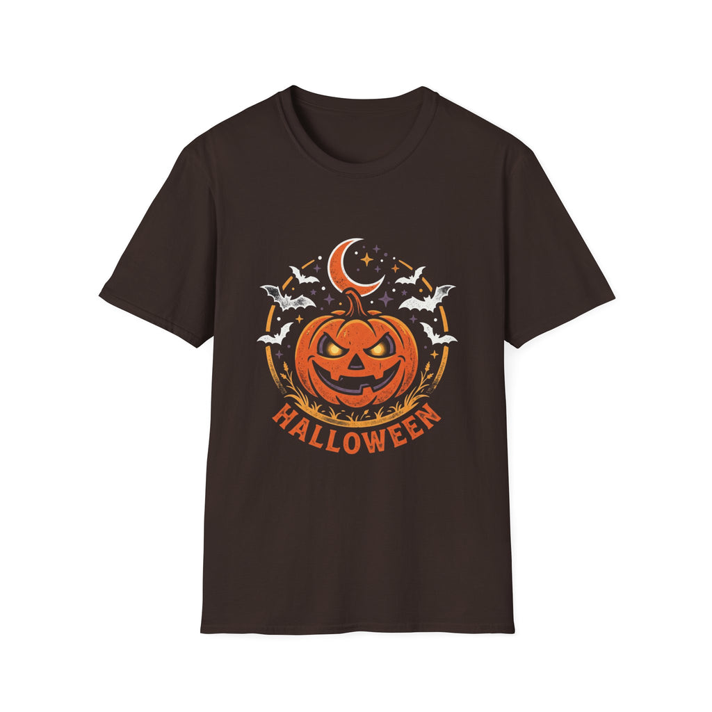 Halloween Pumpkin Tee — Jack-O'-Lantern Moon & Bats Graphic T-Shirt