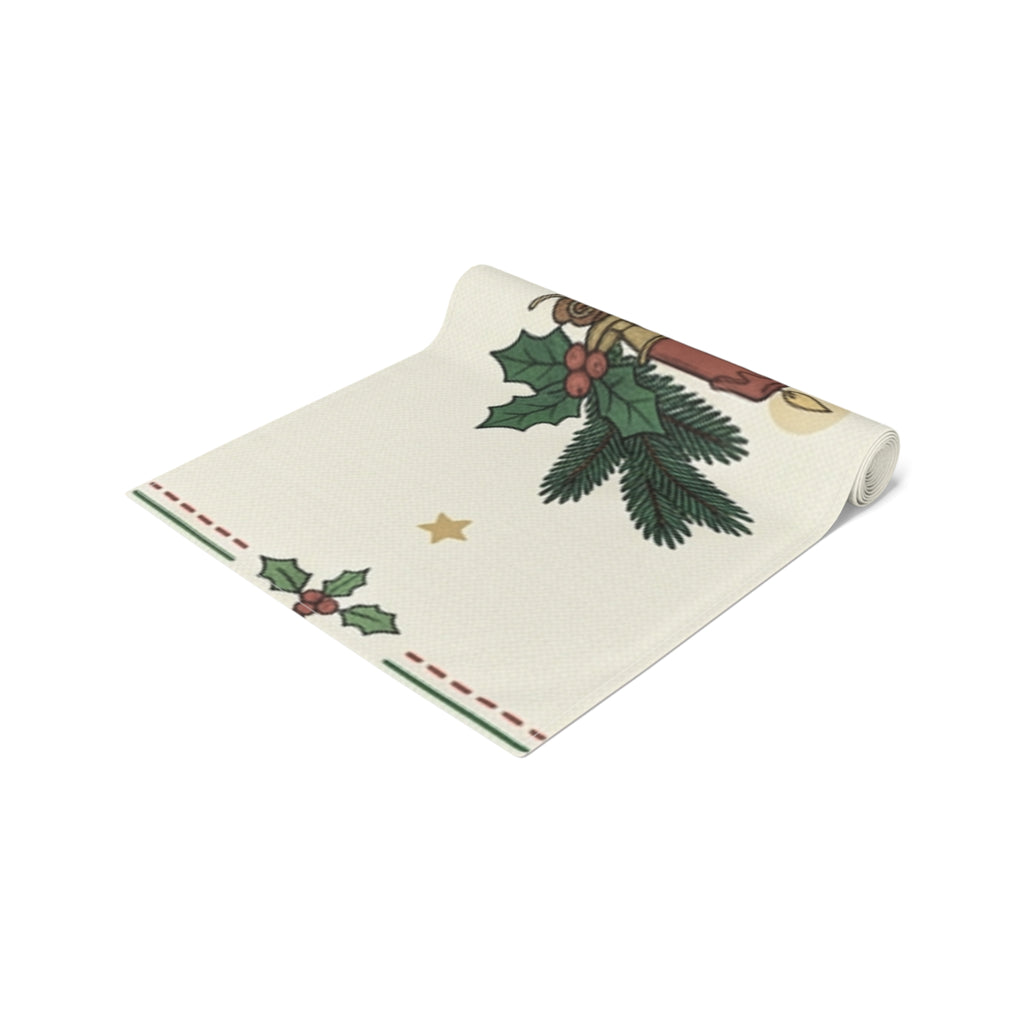 Christmas Candle & Holly Table Runner – Festive Holiday Dining Decor
