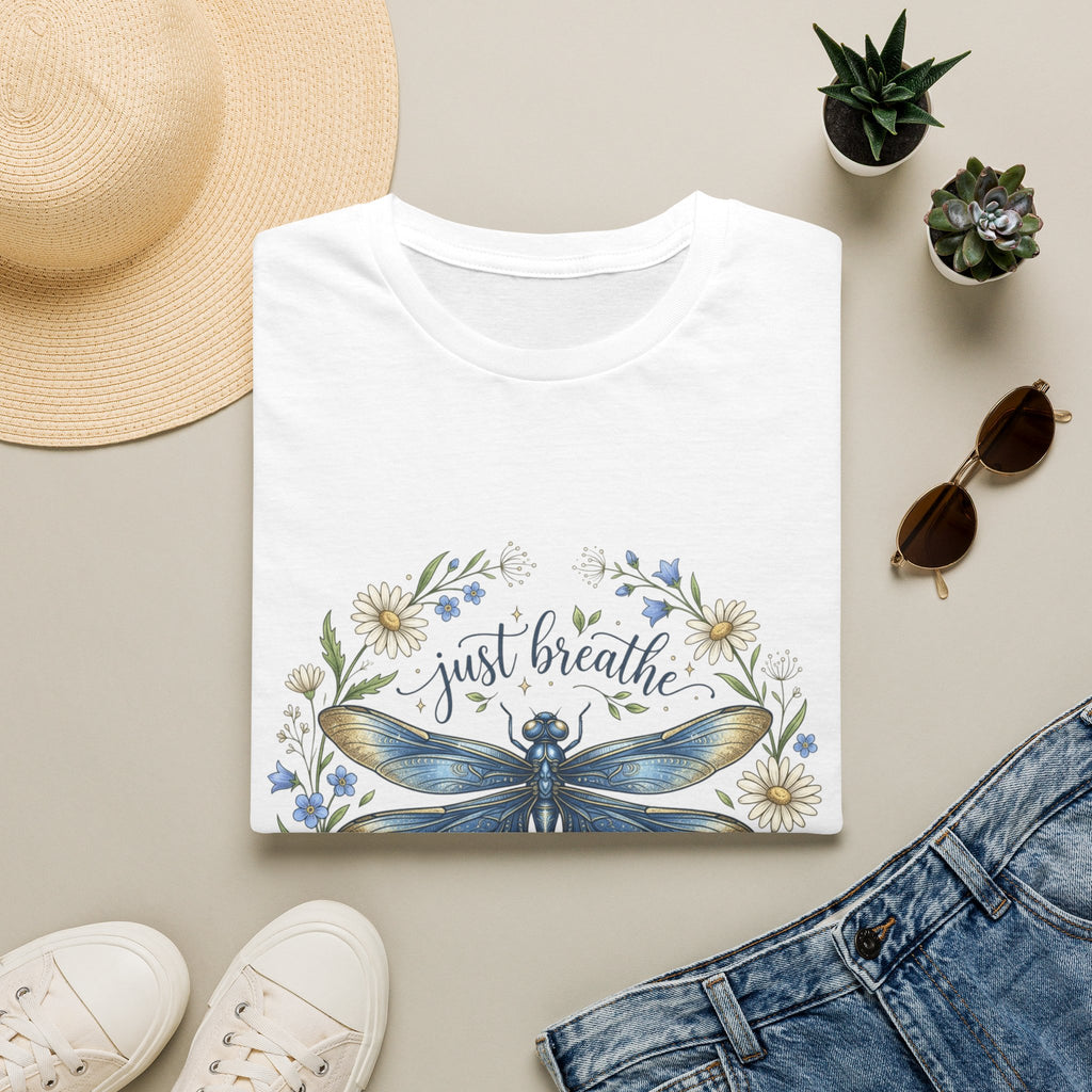 T-Shirt — "Just Breathe" Dragonfly Floral Relaxation Tee