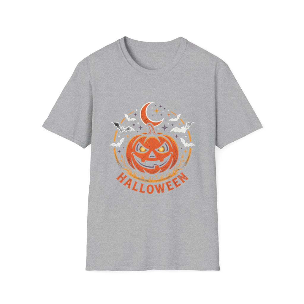 Halloween Pumpkin Tee — Jack-O'-Lantern Moon & Bats Graphic T-Shirt