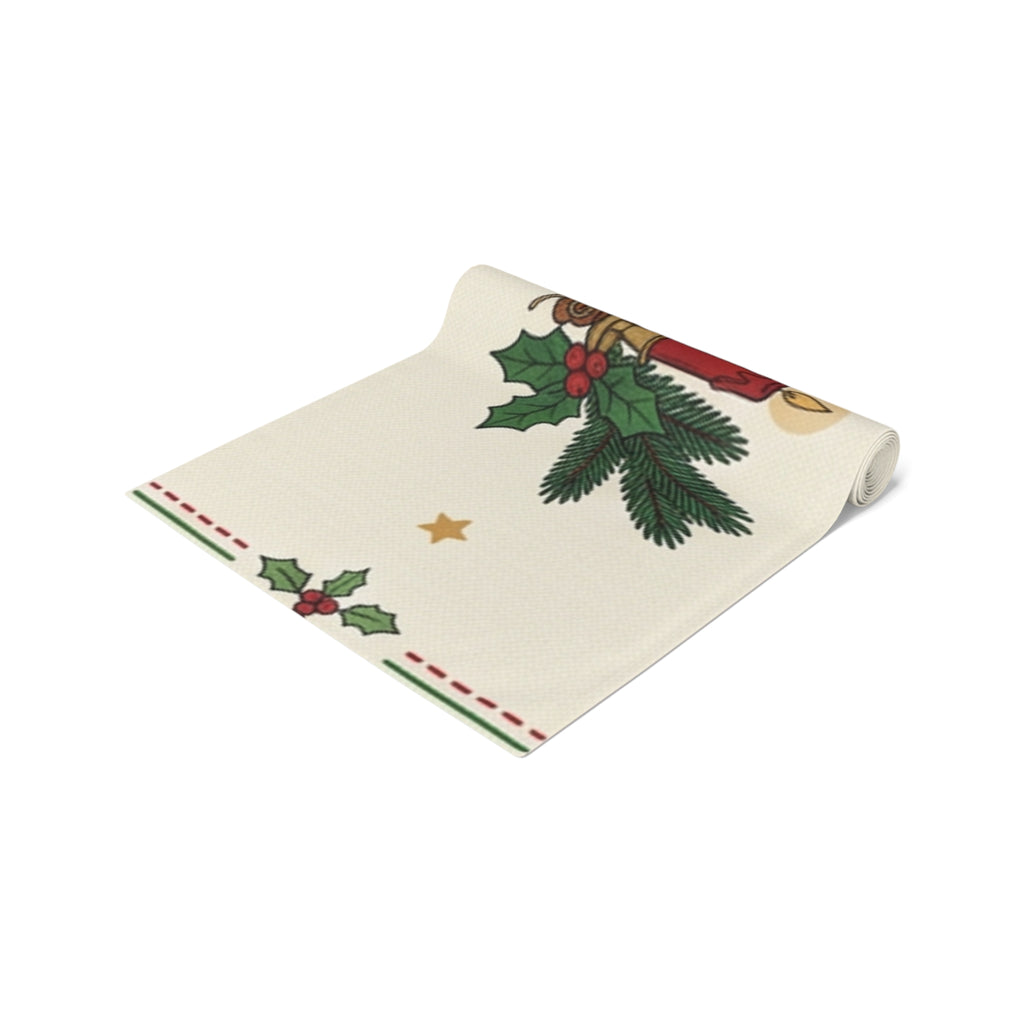 Christmas Candle & Holly Table Runner – Festive Holiday Dining Decor