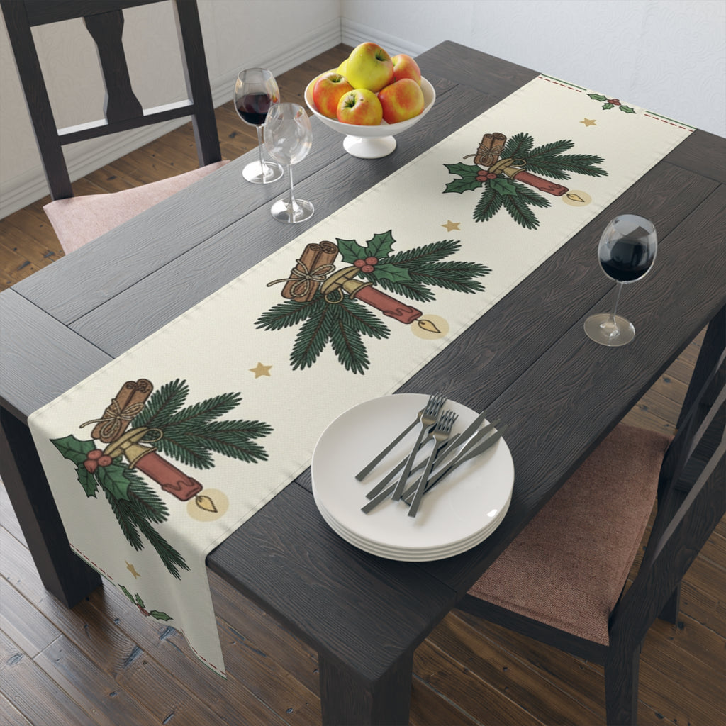 Christmas Candle & Holly Table Runner – Festive Holiday Dining Decor