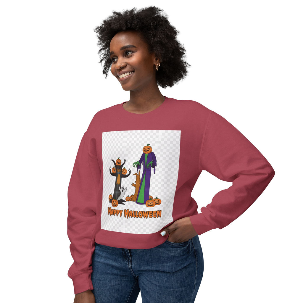 Halloween Pumpkin Ghost Crewneck Sweatshirt - "Happy Halloween" Graphic