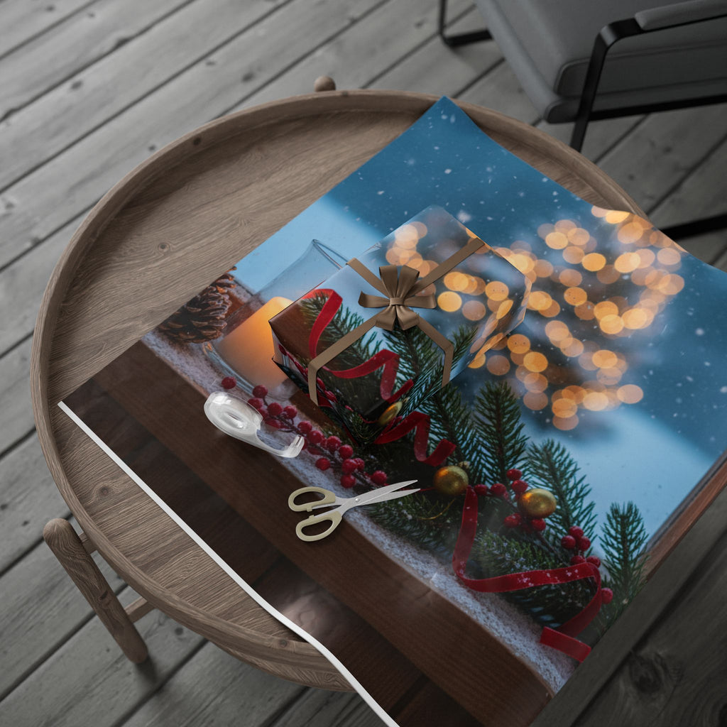 Christmas Window Scene Wrapping Paper — Holiday Candle & Tree Gift Wrap