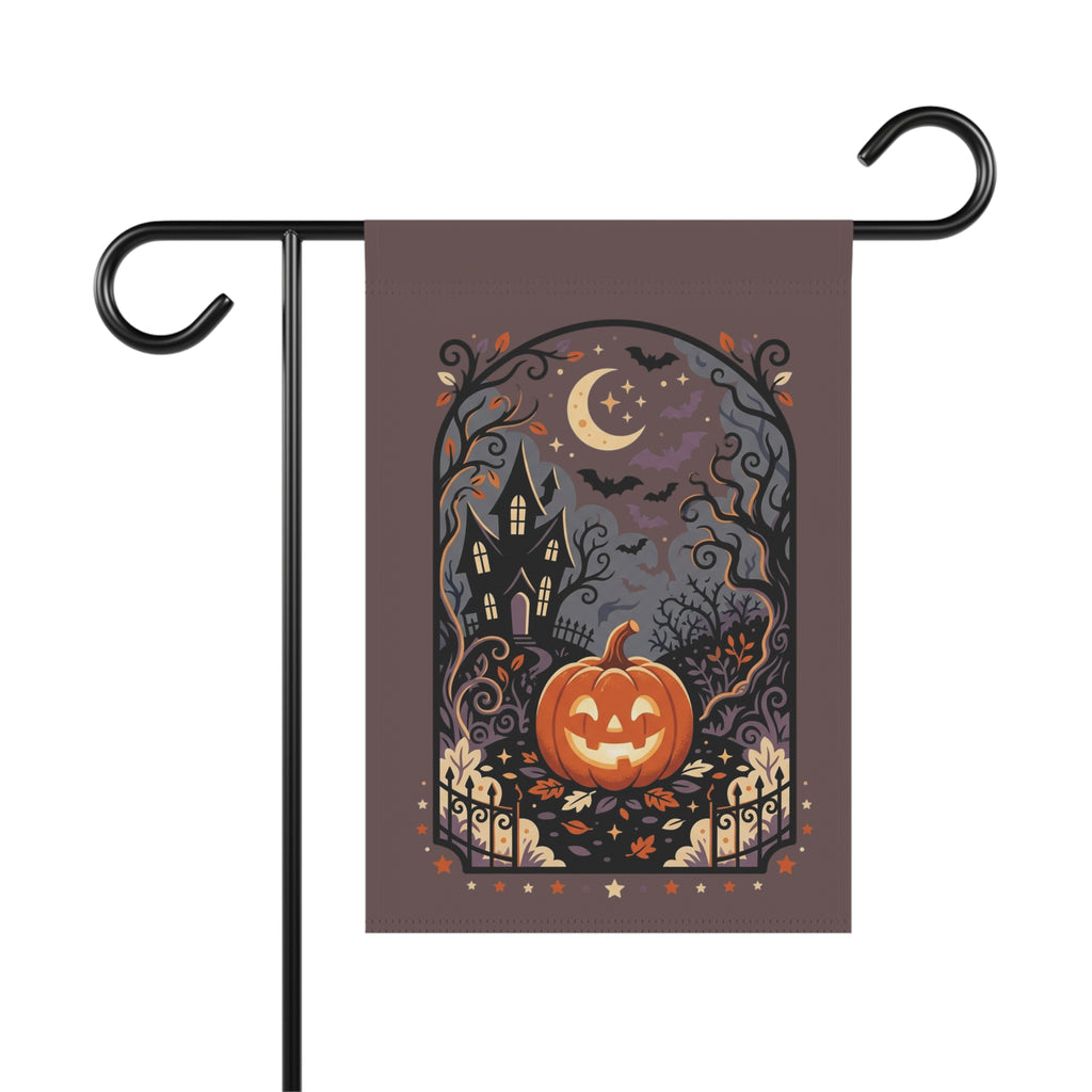 Halloween Garden Flag — Haunted House Pumpkin Yard Banner