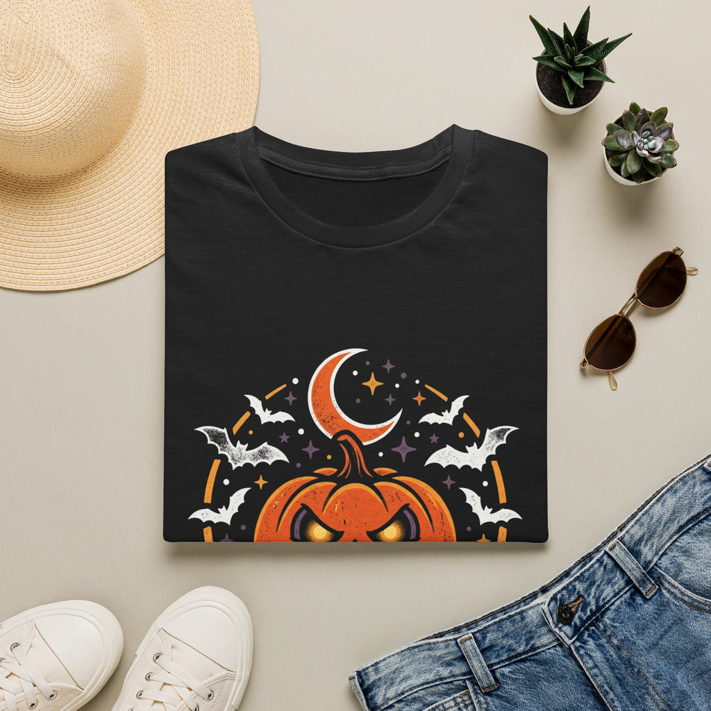 Halloween Pumpkin Tee — Jack-O'-Lantern Moon & Bats Graphic T-Shirt