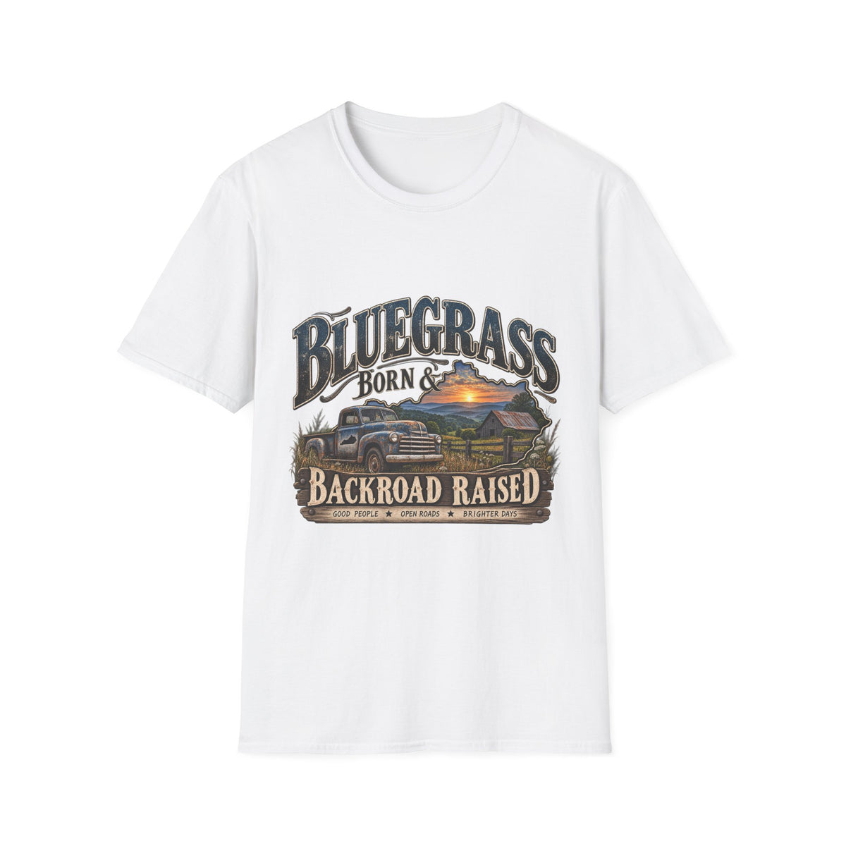 Bluegrass Born & Backroad Raised T-Shirt — Country Sunset Graphic Tee