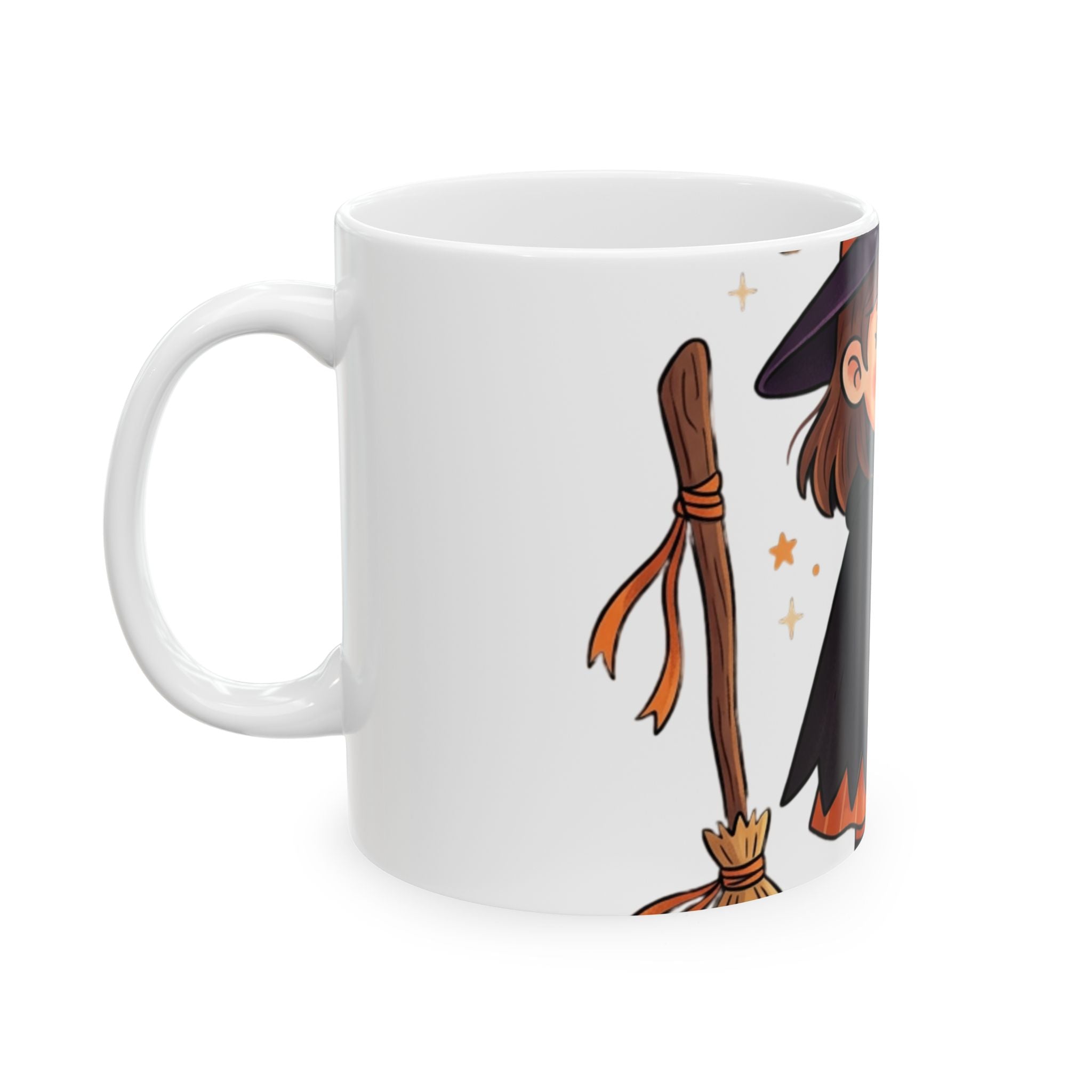 Halloween Cute Witch Ceramic Mug — Adorable Little Witch with Cauldron (11oz & 15oz)