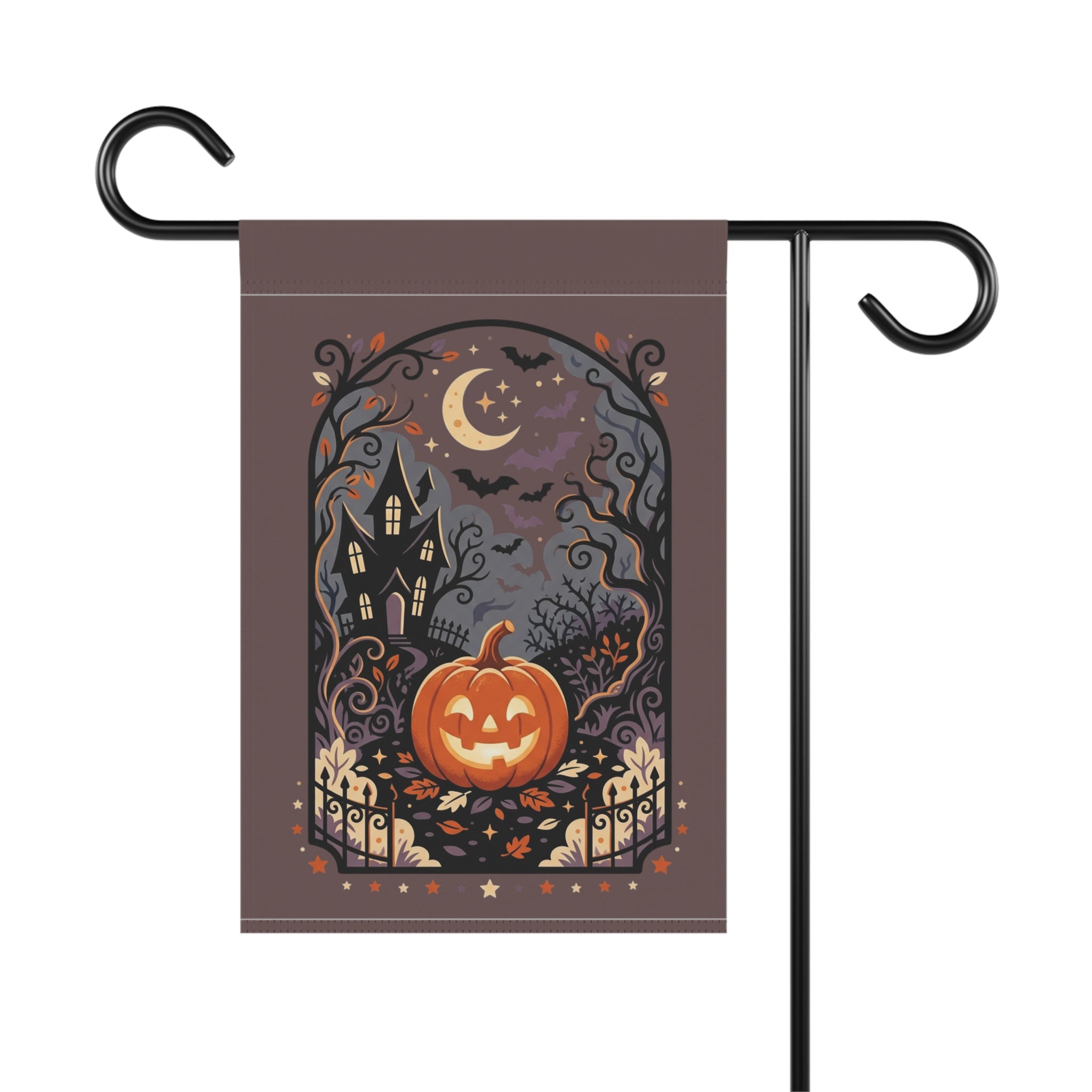 Halloween Garden Flag — Haunted House Pumpkin Yard Banner
