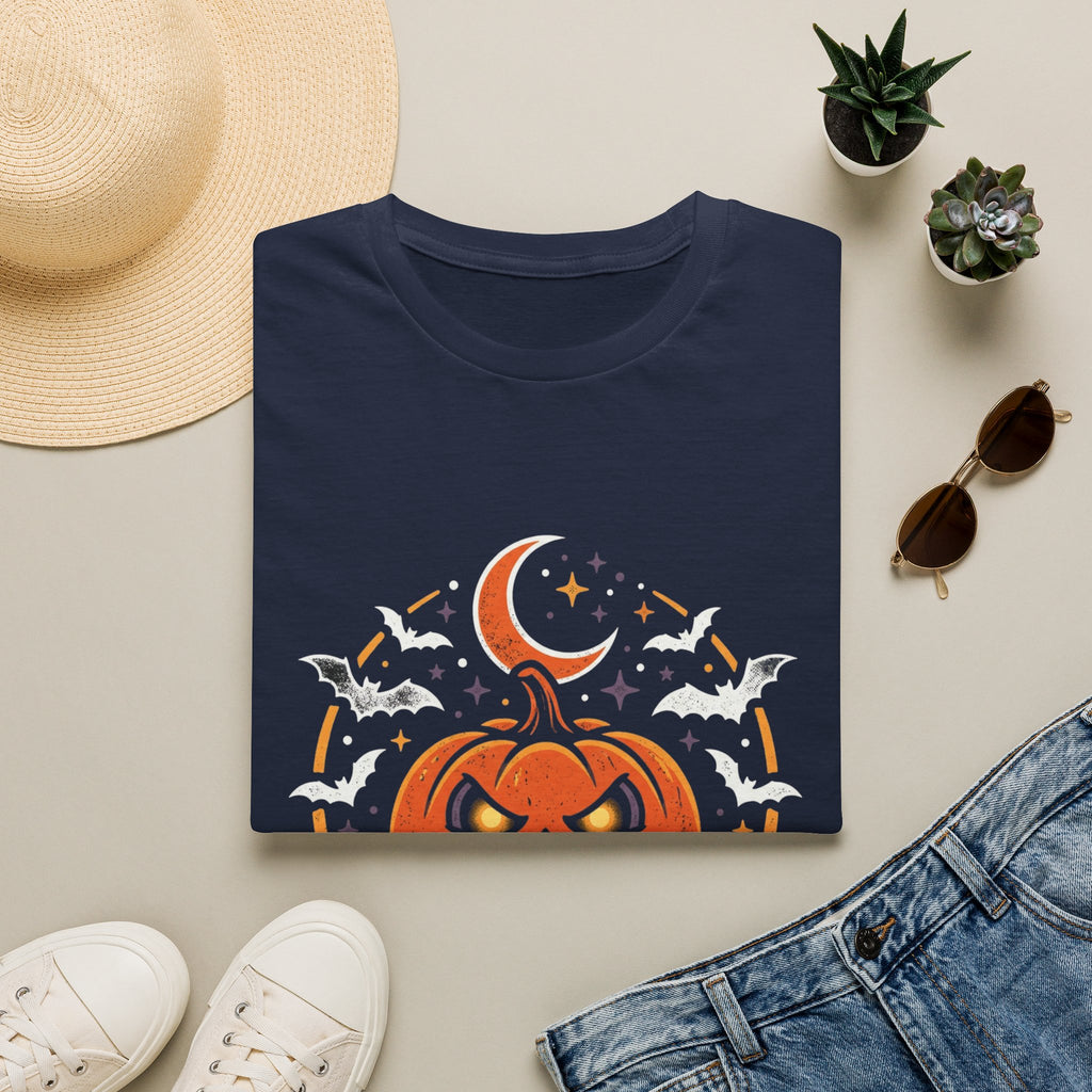 Halloween Pumpkin Tee — Jack-O'-Lantern Moon & Bats Graphic T-Shirt