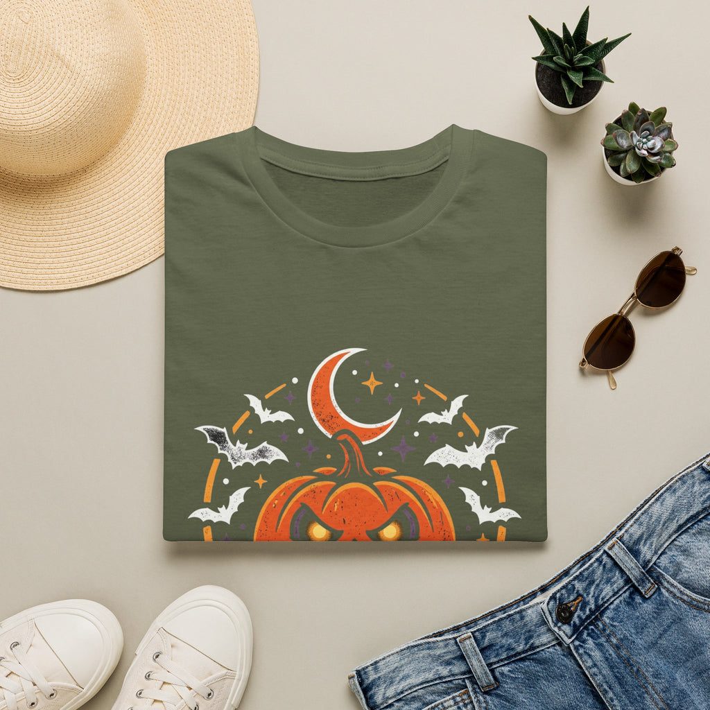 Halloween Pumpkin Tee — Jack-O'-Lantern Moon & Bats Graphic T-Shirt