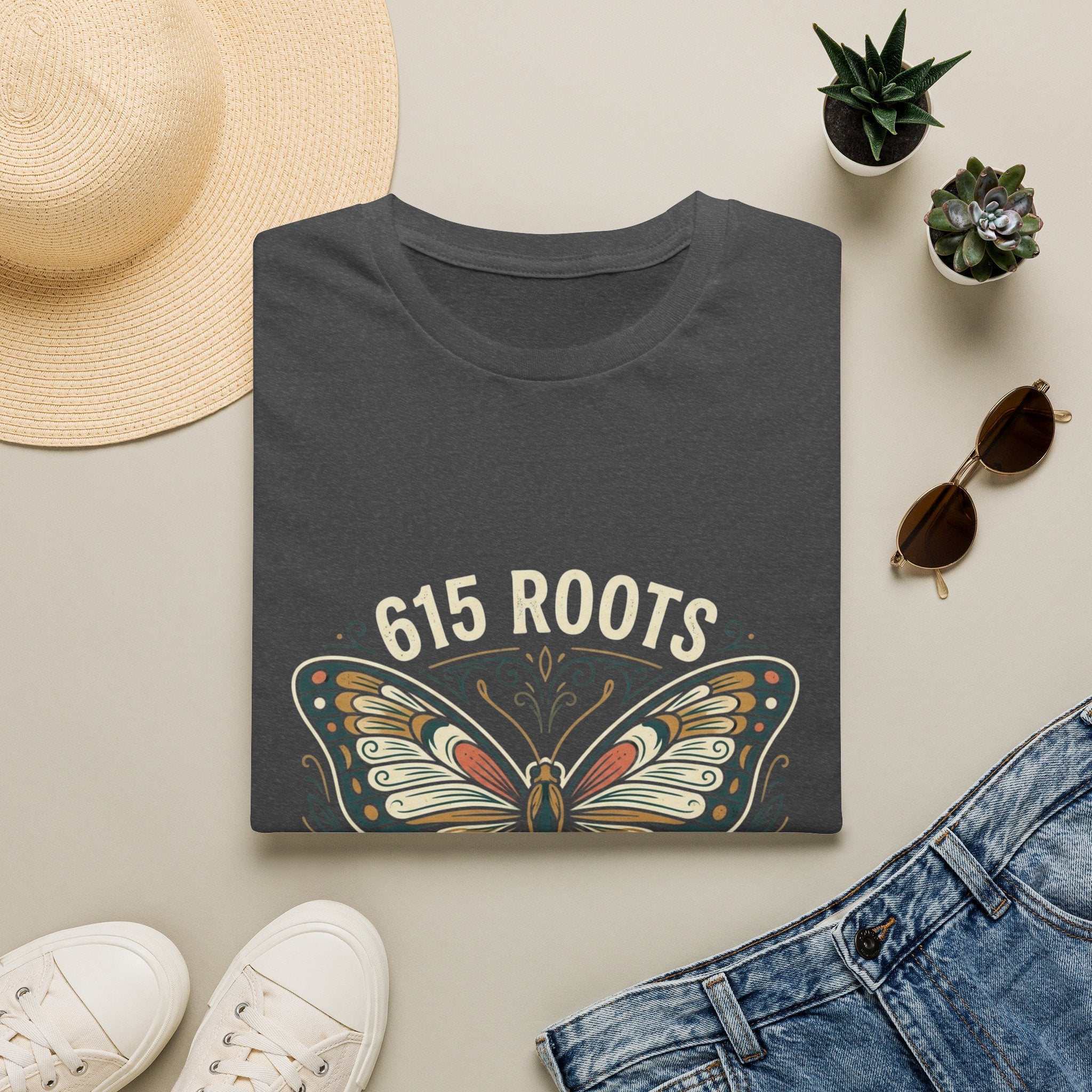 Butterfly Floral T-Shirt – "615 Roots" Vintage Nature Graphic Tee