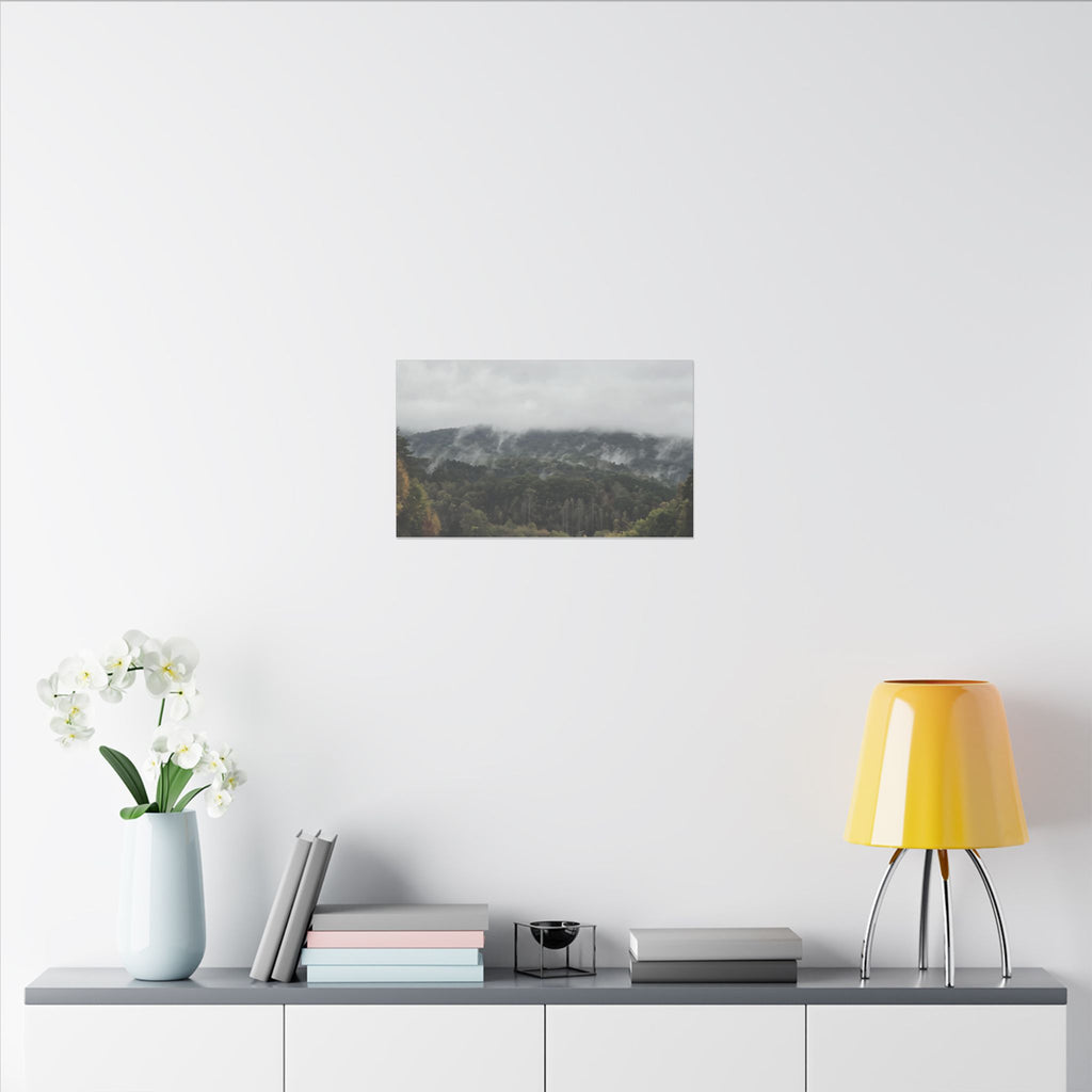 Foggy Blue Ridge Mountain Road Matte Canvas — Stretched Landscape Wall Art