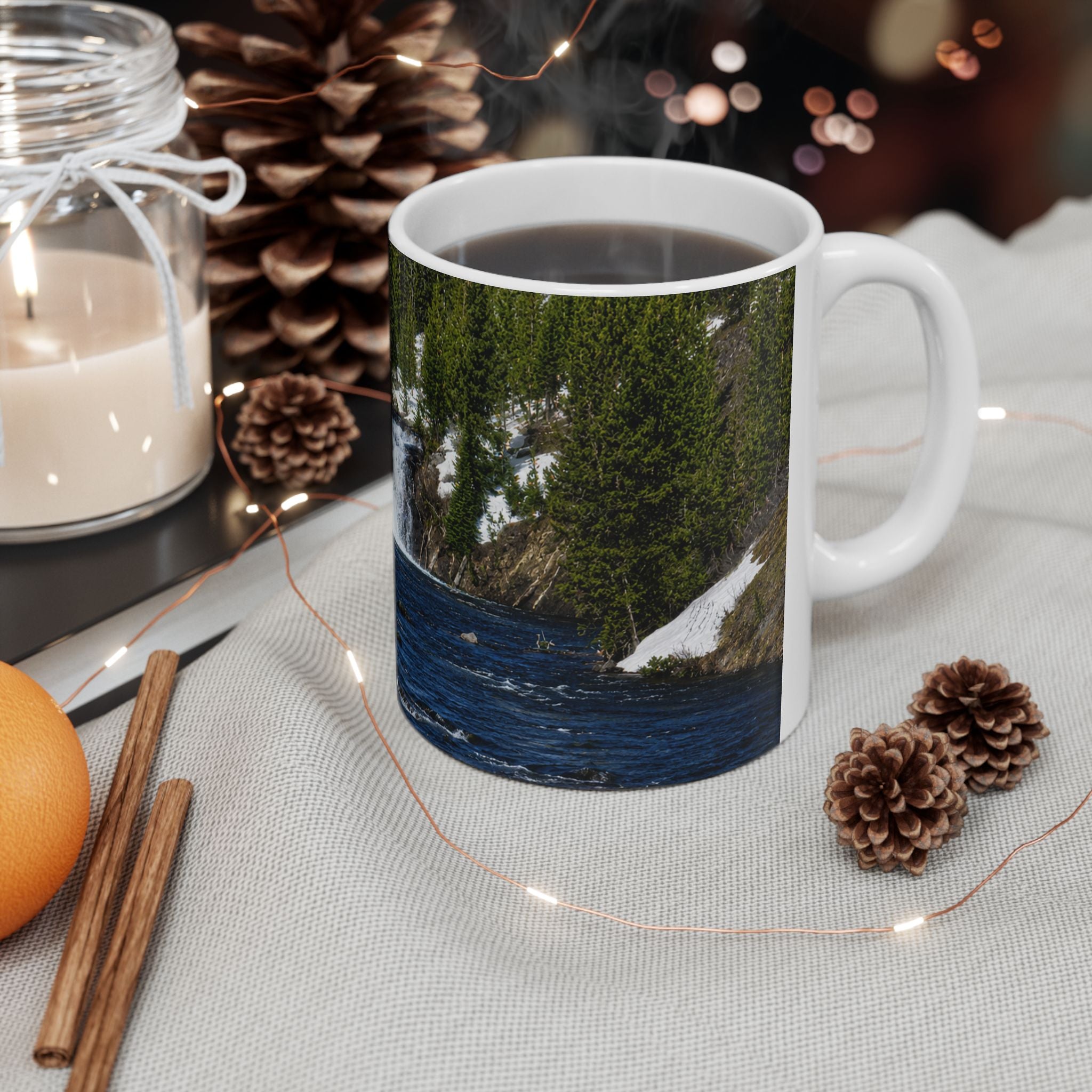 Waterfall Scenic Ceramic Mug - Nature River Landscape Coffee Cup (11oz, 15oz)