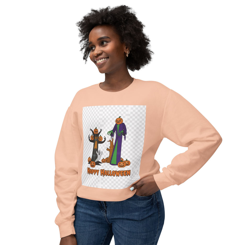 Halloween Pumpkin Ghost Crewneck Sweatshirt - "Happy Halloween" Graphic
