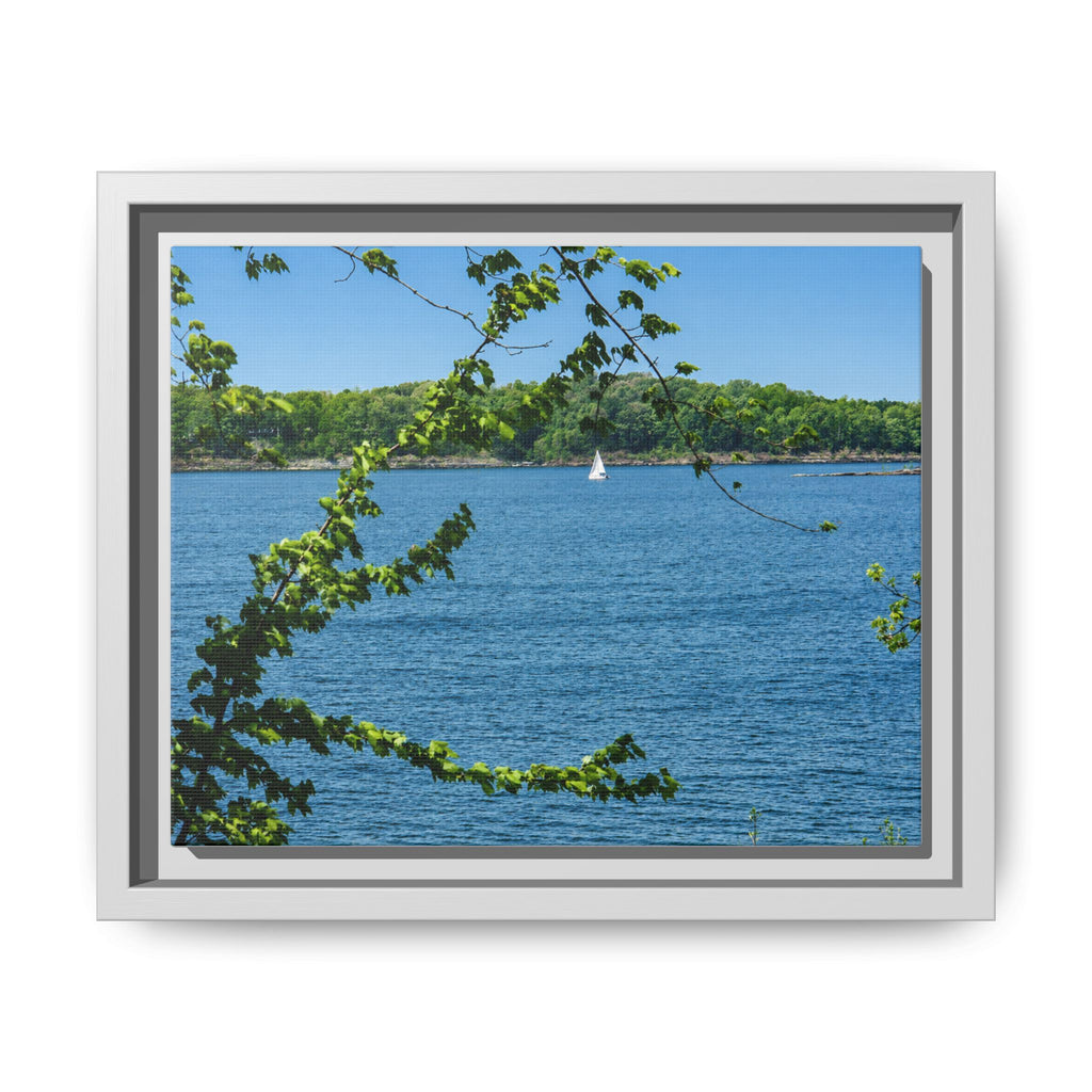 Framed Matte Canvas Print — Lakeside Sailboat Wall Art