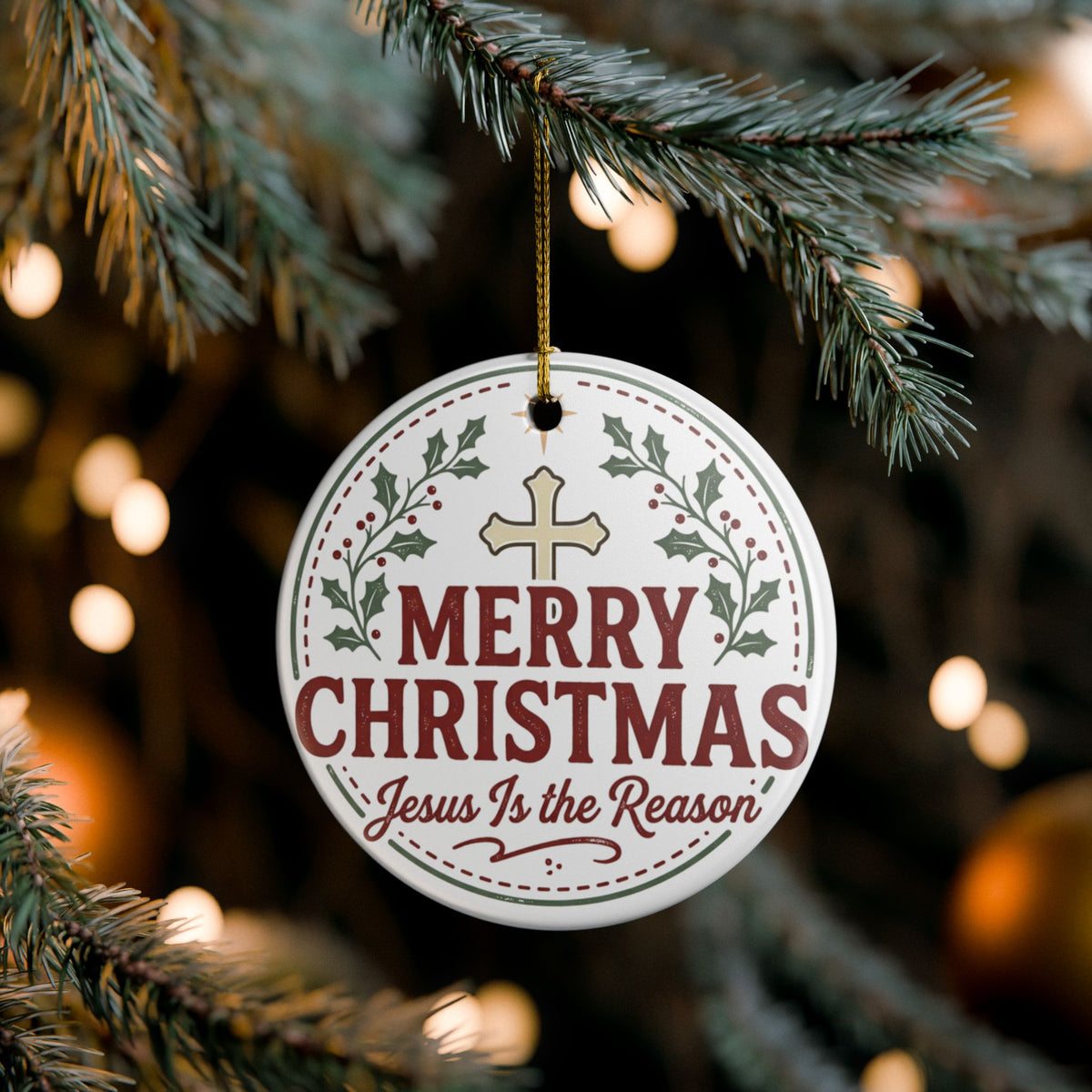 Merry Christmas Ceramic Ornament — "Jesus Is the Reason" Holiday Decoration