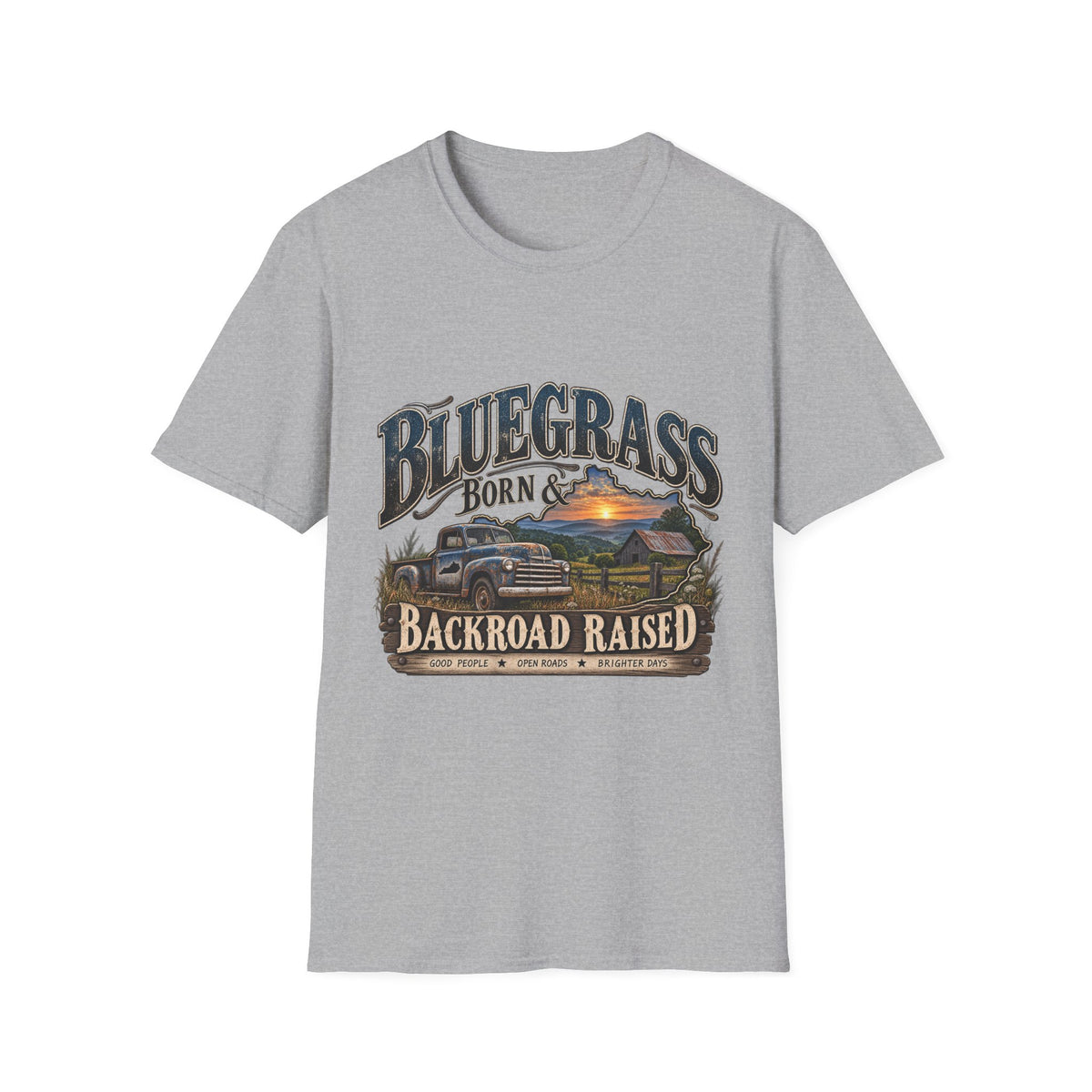 Bluegrass Born & Backroad Raised T-Shirt — Country Sunset Graphic Tee