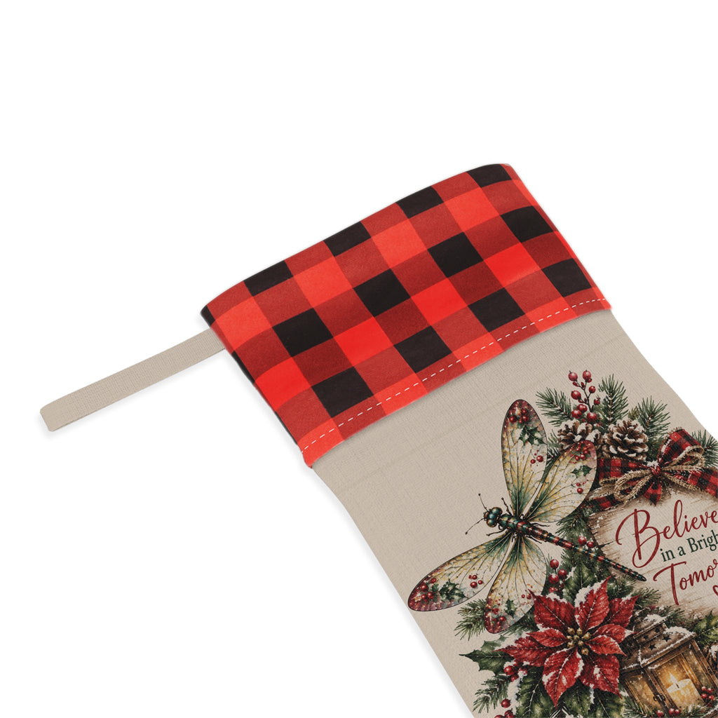 Buffalo Plaid Christmas Stocking — 'Believe in a Brighter Tomorrow' Holiday Stocking