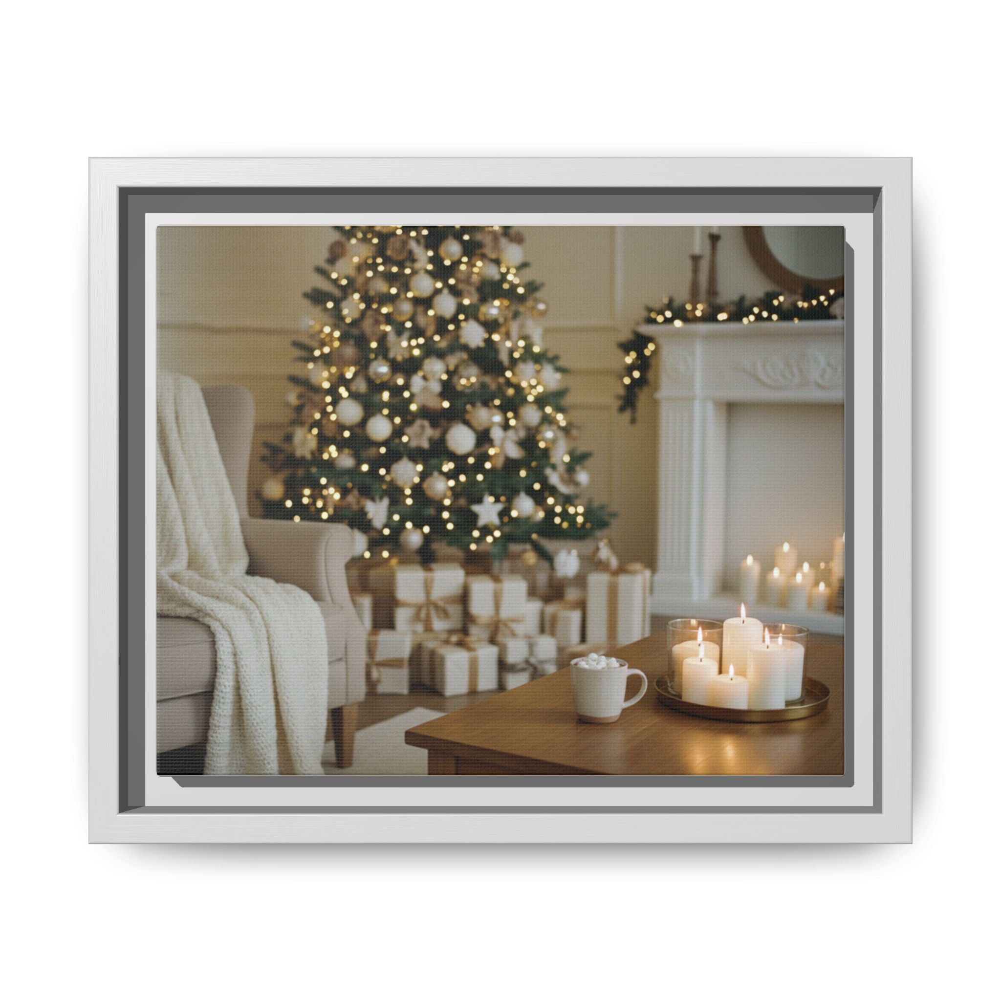Framed Holiday Canvas Print — Cozy Christmas Living Room Wall Art