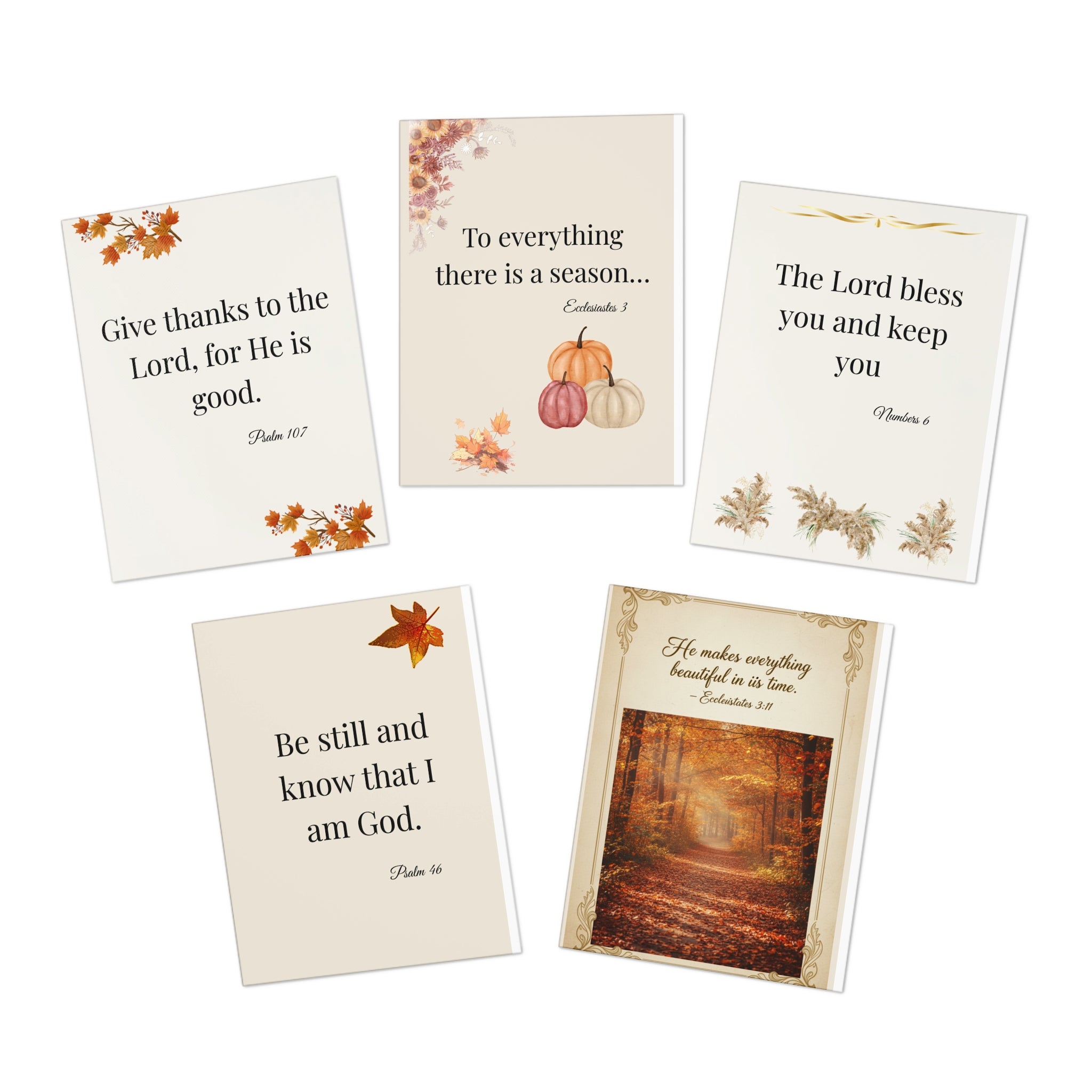 Autumn Blessings Greeting Cards (5-Pack) — Scripture Thankful Thanksgiving Note Set