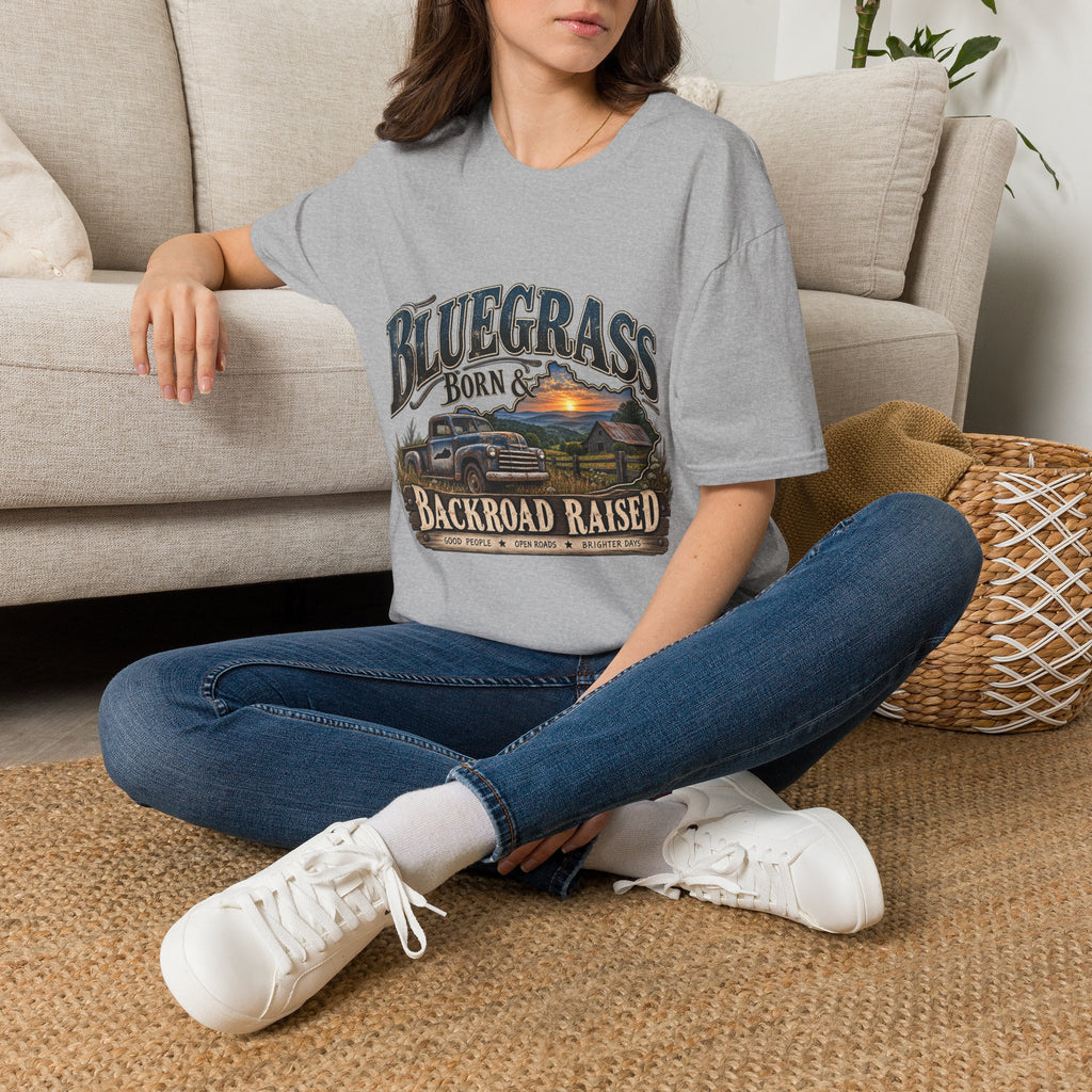 Bluegrass Born & Backroad Raised T-Shirt — Country Sunset Graphic Tee