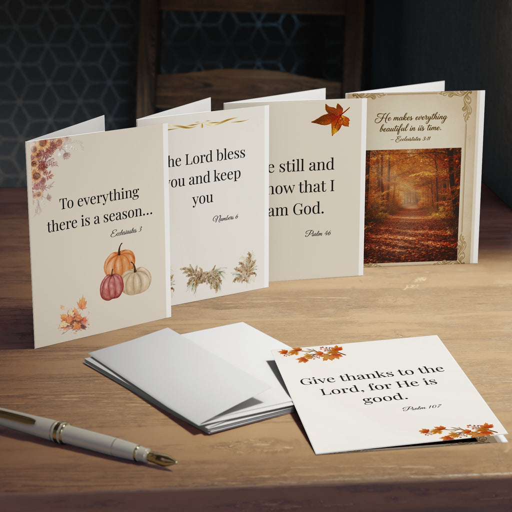 Autumn Blessings Greeting Cards (5-Pack) — Scripture Thankful Thanksgiving Note Set