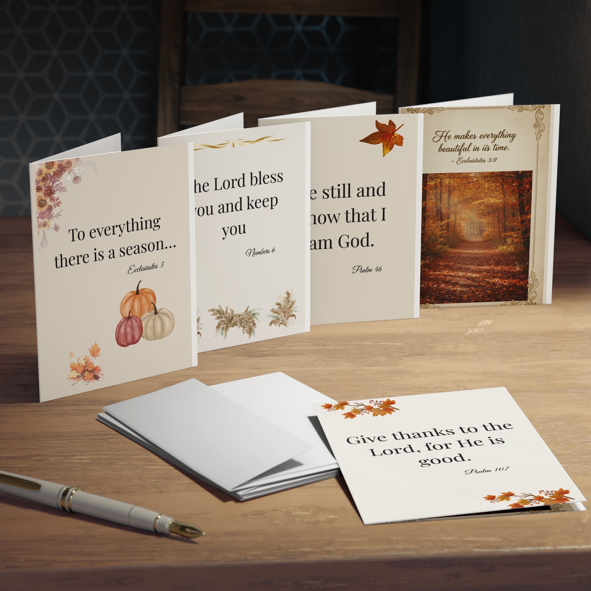 Autumn Blessings Greeting Cards (5-Pack) — Scripture Thankful Thanksgiving Note Set