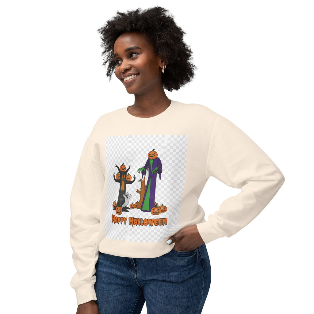 Halloween Pumpkin Ghost Crewneck Sweatshirt - "Happy Halloween" Graphic