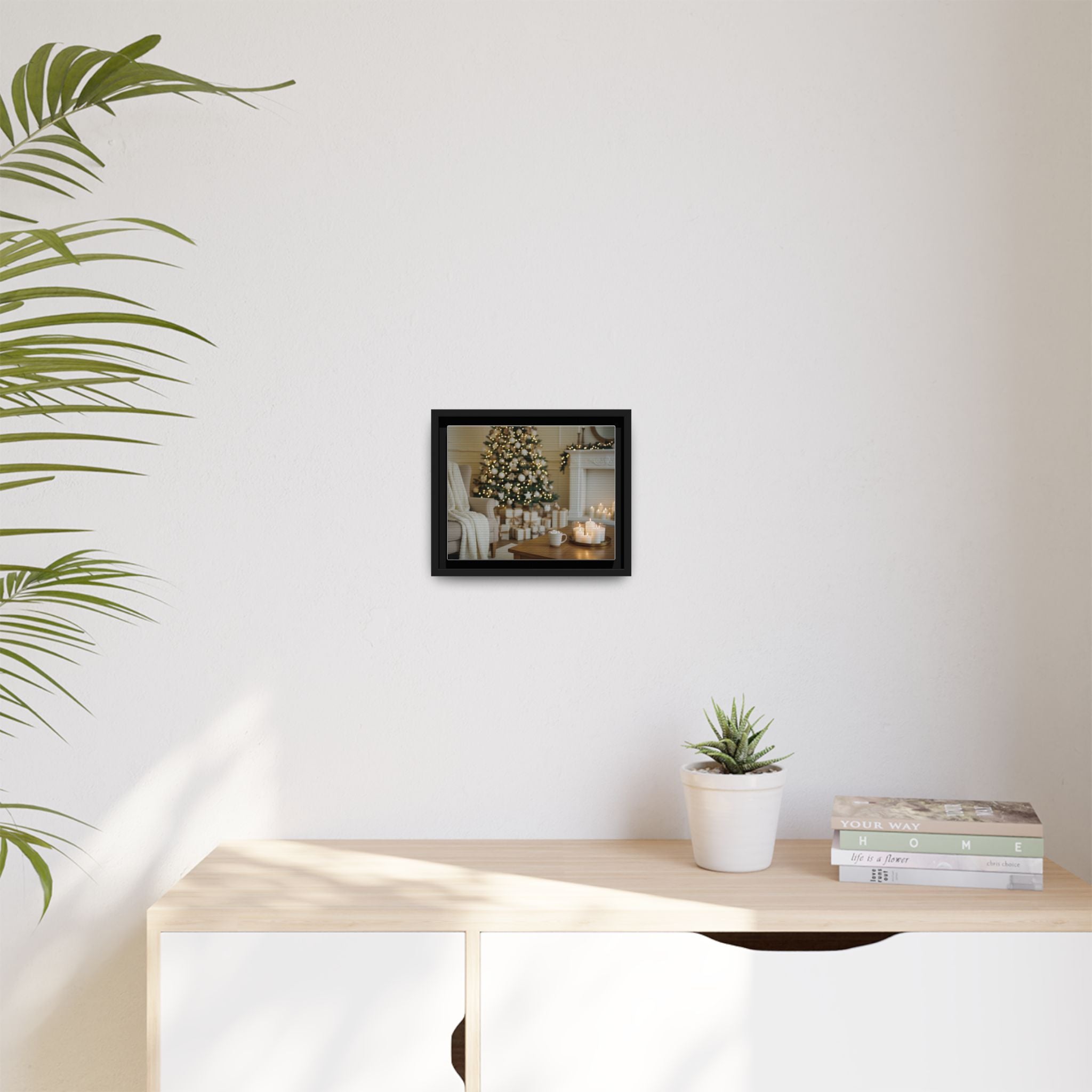 Framed Holiday Canvas Print — Cozy Christmas Living Room Wall Art