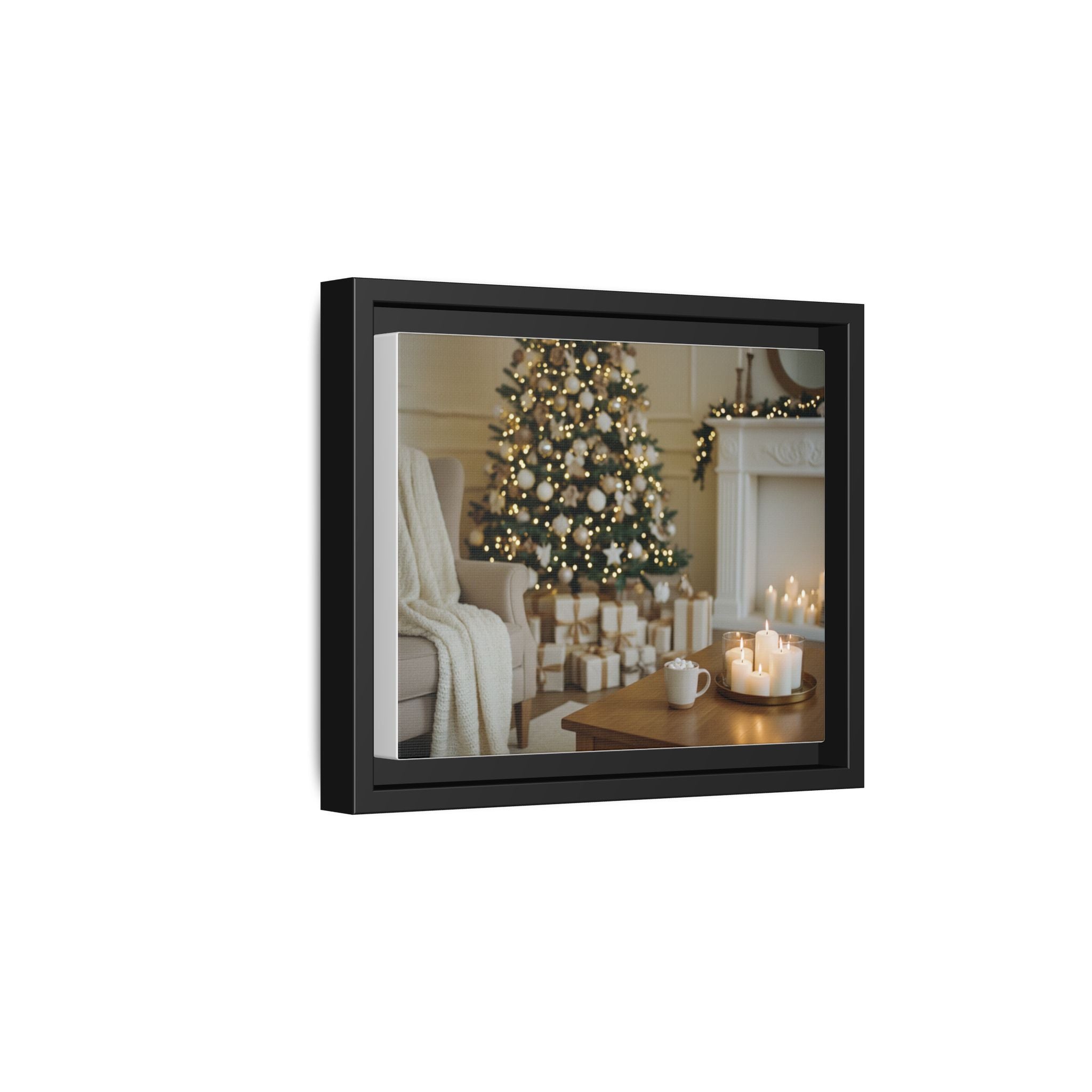 Framed Holiday Canvas Print — Cozy Christmas Living Room Wall Art