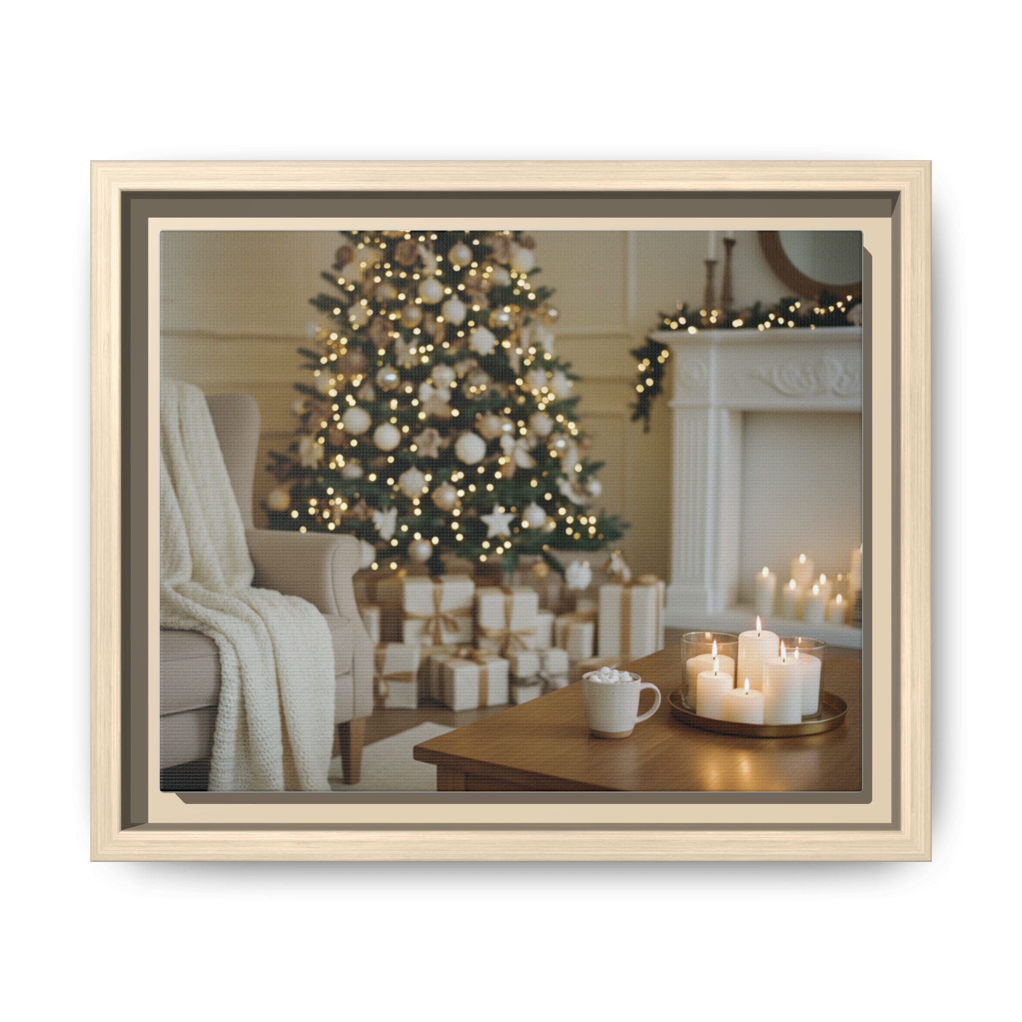 Framed Holiday Canvas Print — Cozy Christmas Living Room Wall Art
