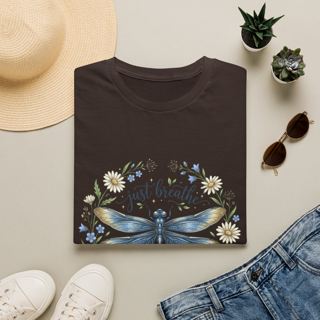 T-Shirt — "Just Breathe" Dragonfly Floral Relaxation Tee