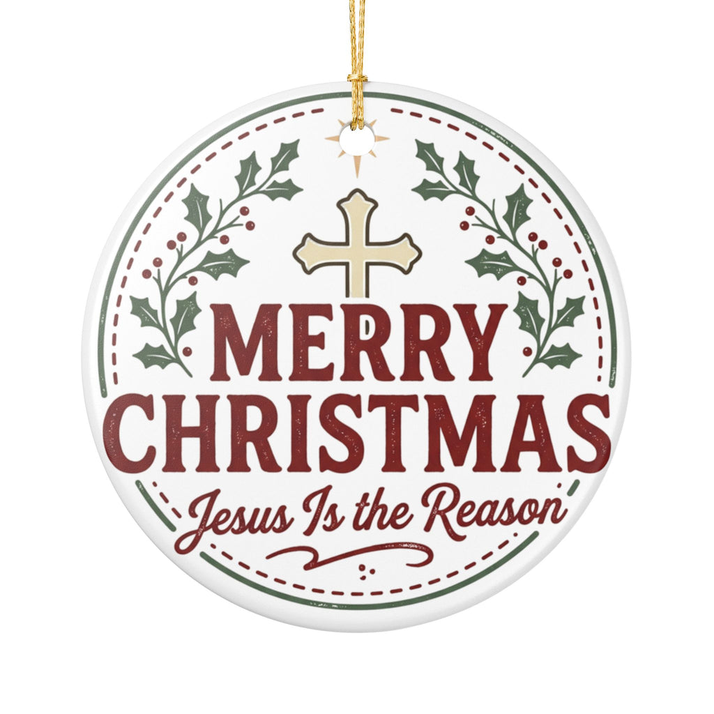 Merry Christmas Ceramic Ornament — "Jesus Is the Reason" Holiday Decoration