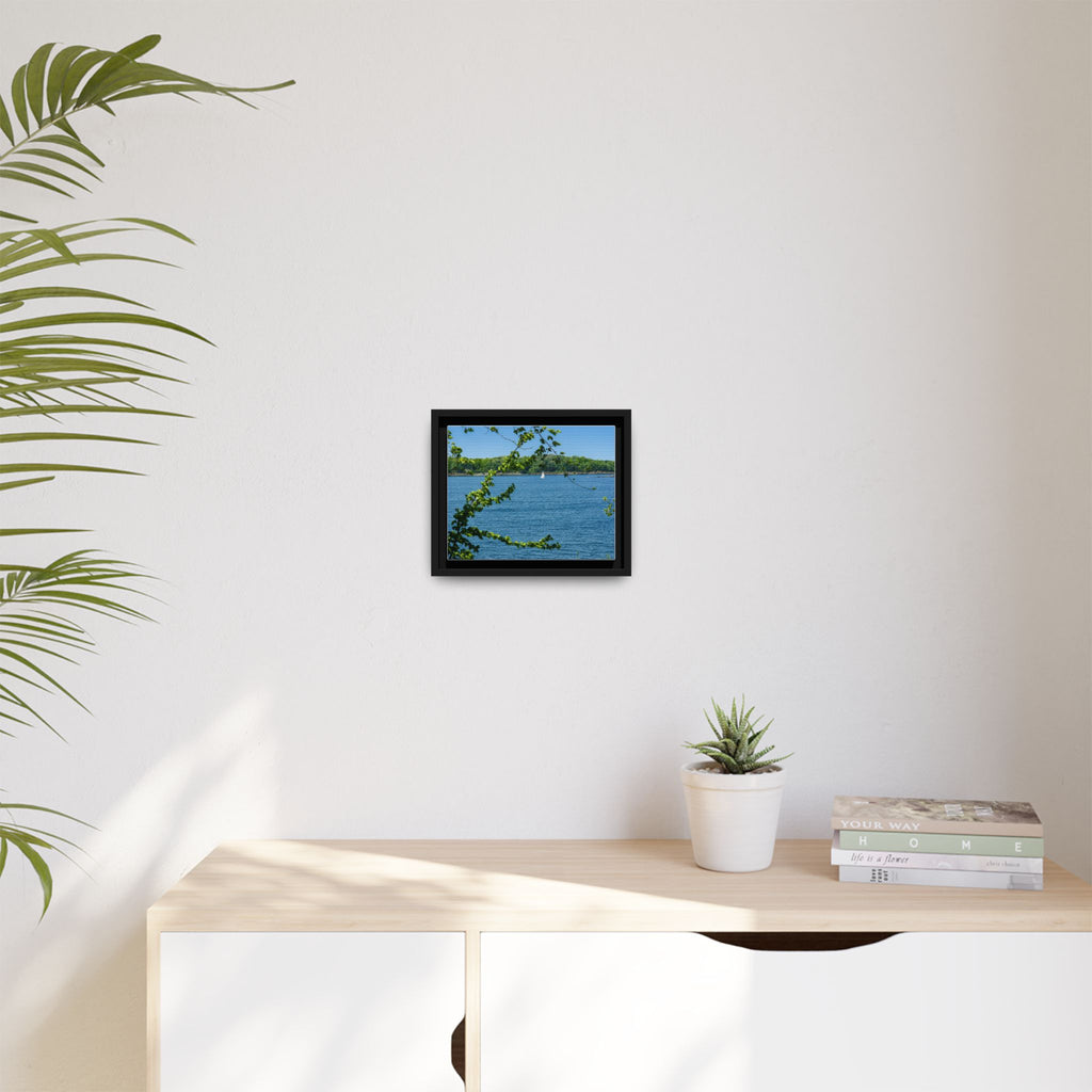 Framed Matte Canvas Print — Lakeside Sailboat Wall Art