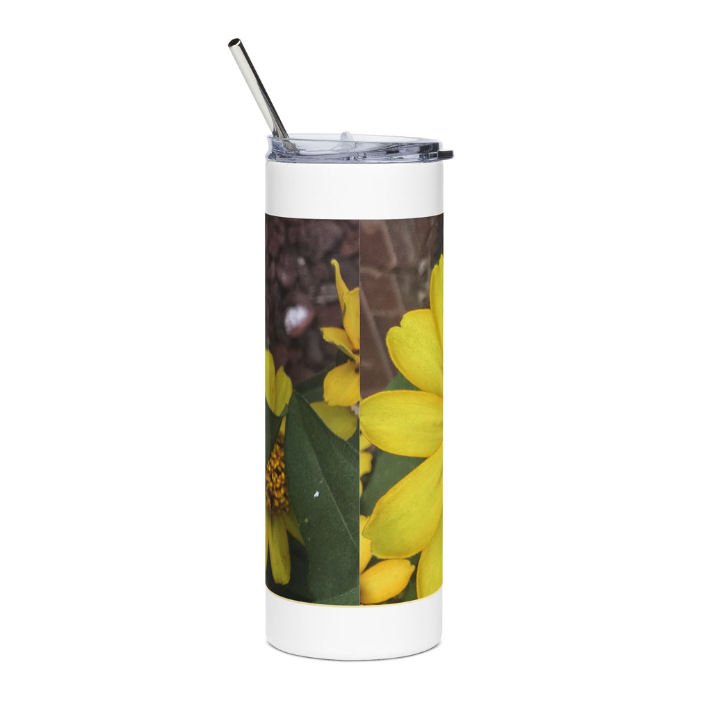20oz Stainless Tumbler with Bright Yellow Daisy Photo – Insulated Floral Travel Cup