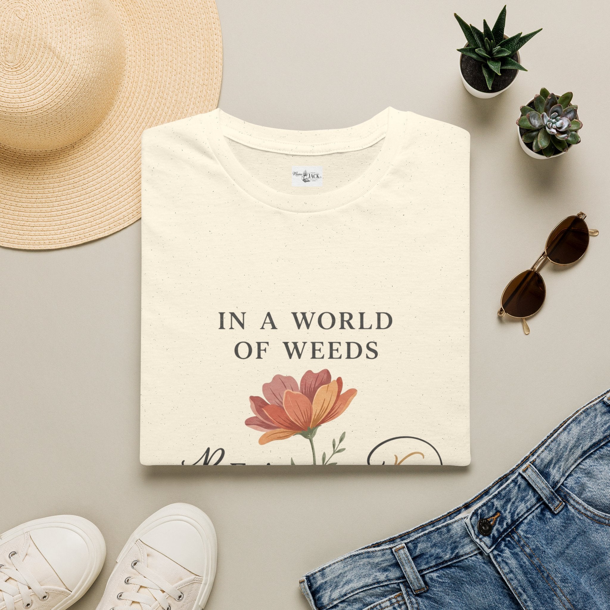 T‑Shirt — "In a World of Weeds, Be a Wildflower" Floral Graphic Tee