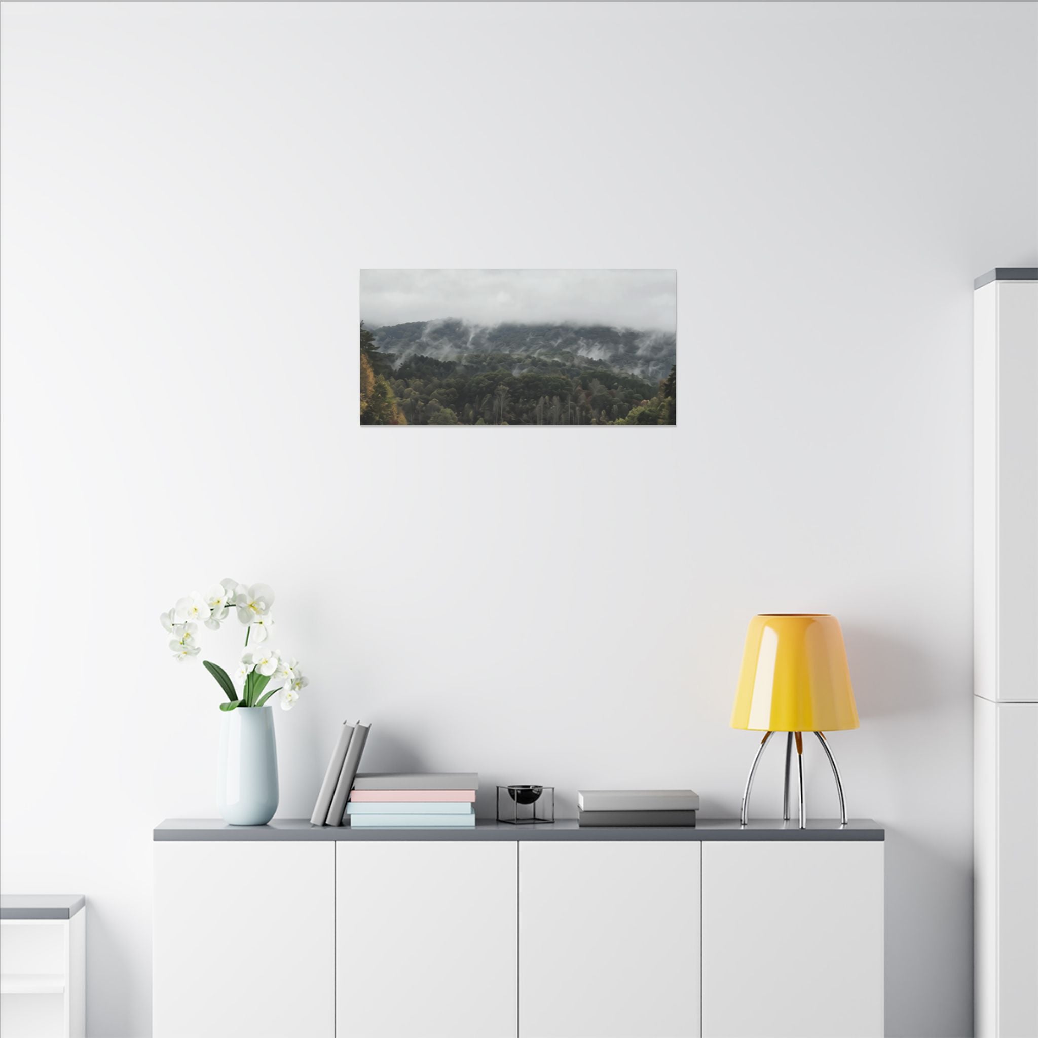 Foggy Blue Ridge Mountain Road Matte Canvas — Stretched Landscape Wall Art