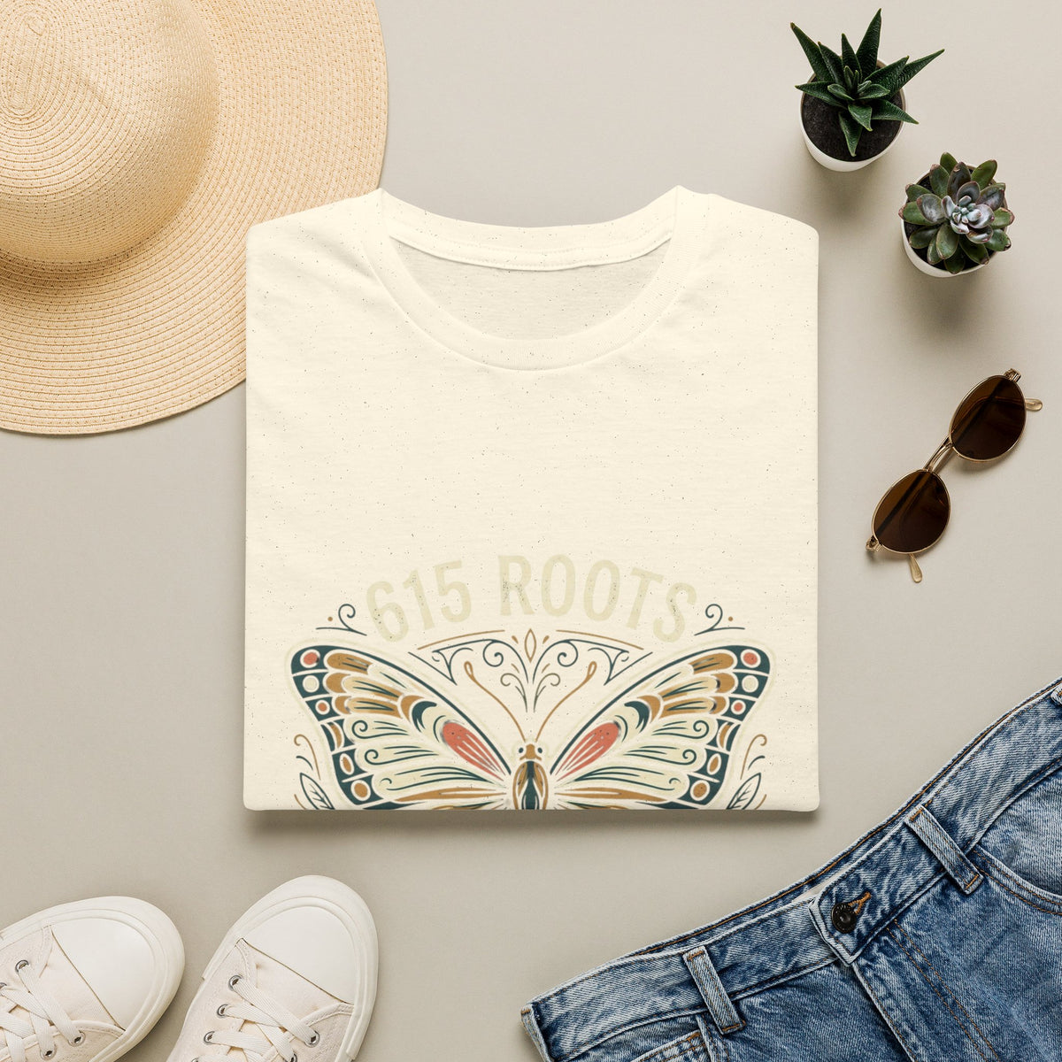 Butterfly Floral T-Shirt – "615 Roots" Vintage Nature Graphic Tee