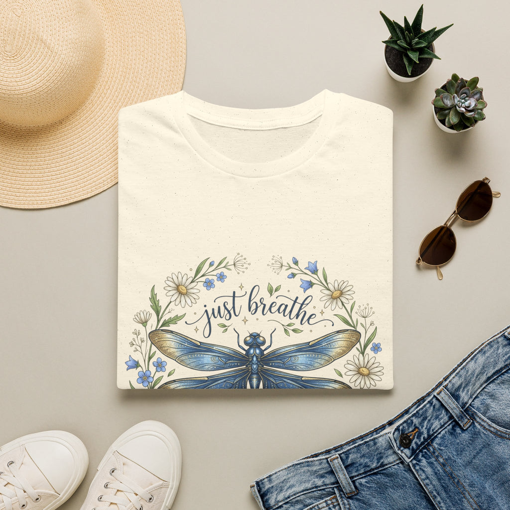 T-Shirt — "Just Breathe" Dragonfly Floral Relaxation Tee