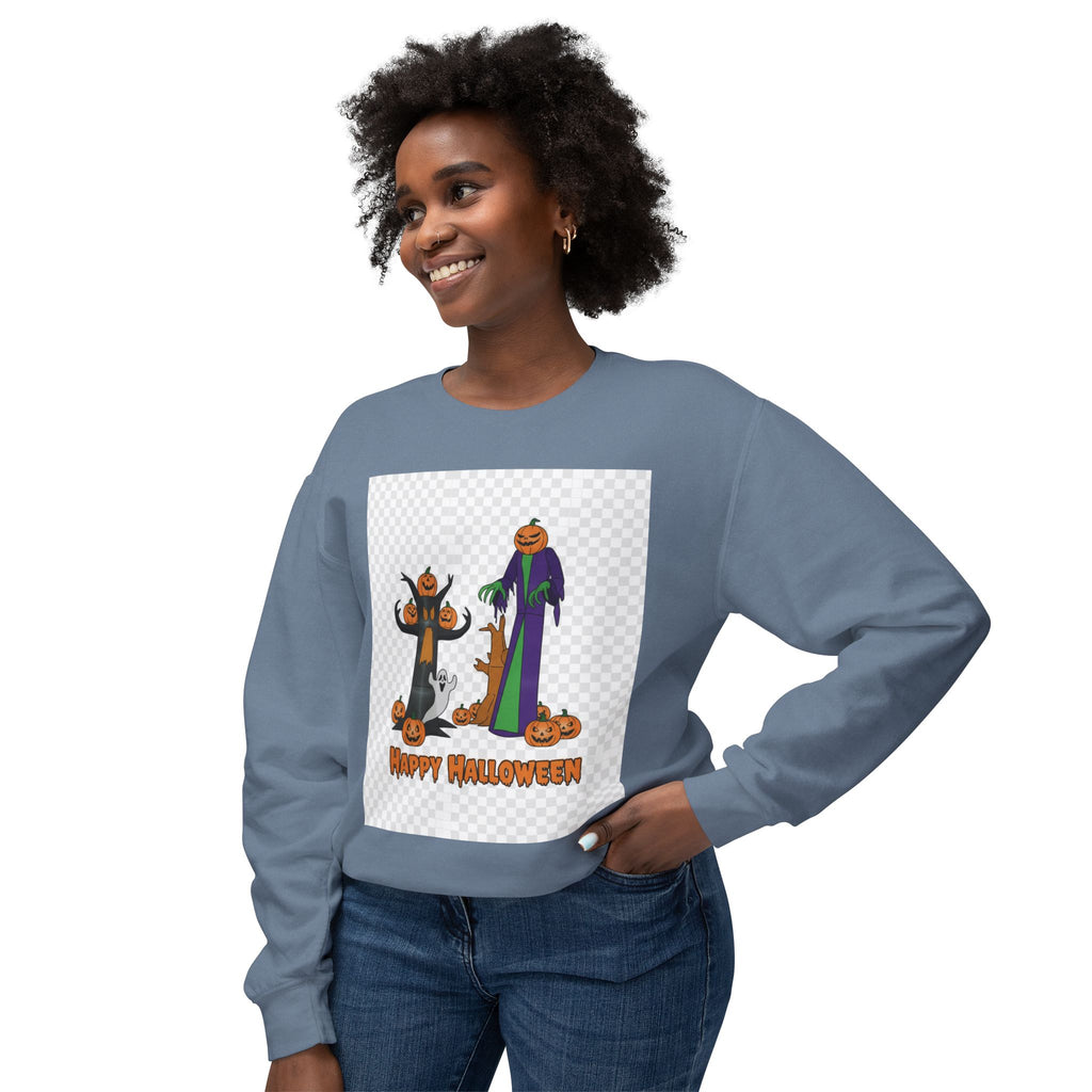 Halloween Pumpkin Ghost Crewneck Sweatshirt - "Happy Halloween" Graphic