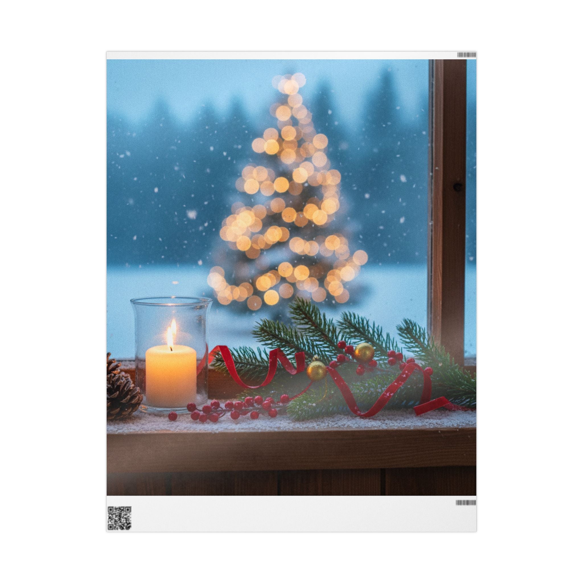 Christmas Window Scene Wrapping Paper — Holiday Candle & Tree Gift Wrap