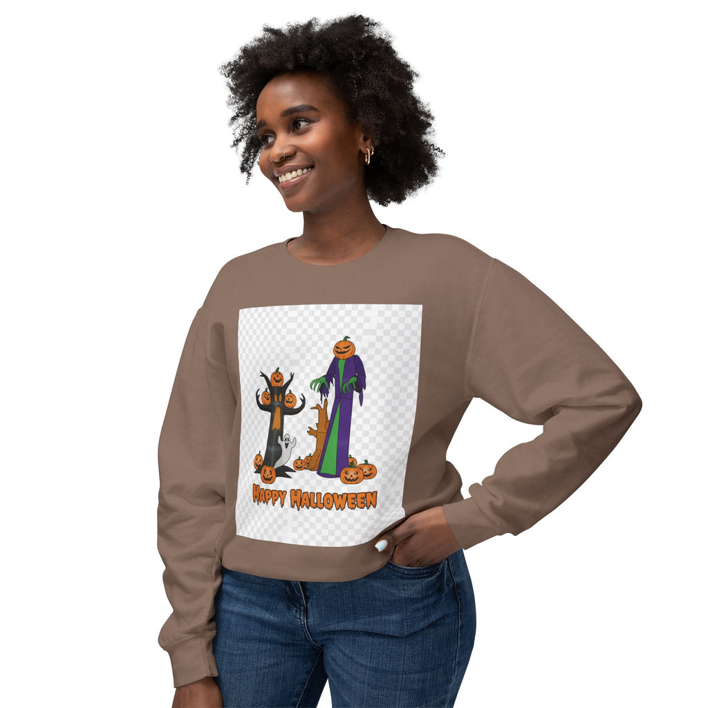 Halloween Pumpkin Ghost Crewneck Sweatshirt - "Happy Halloween" Graphic