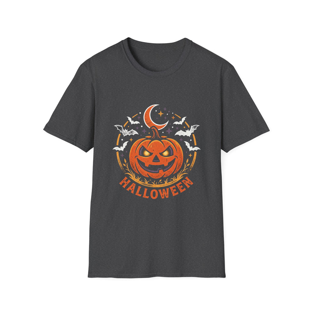 Halloween Pumpkin Tee — Jack-O'-Lantern Moon & Bats Graphic T-Shirt