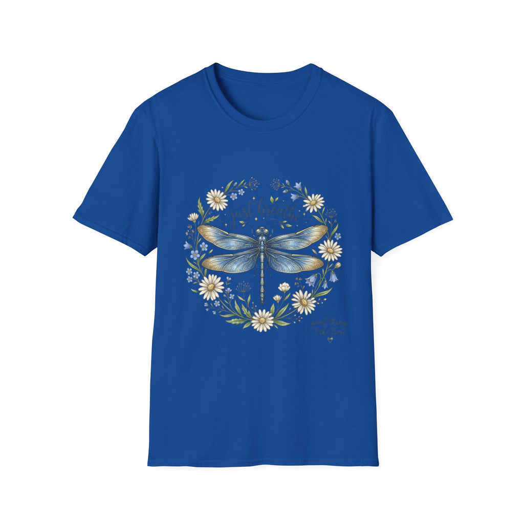 T-Shirt — "Just Breathe" Dragonfly Floral Relaxation Tee