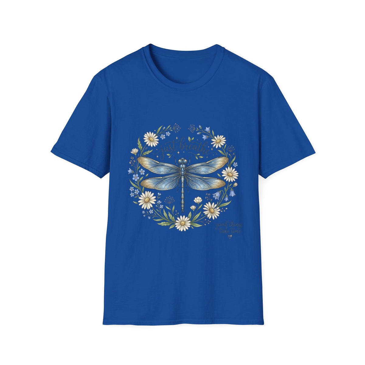 T-Shirt — "Just Breathe" Dragonfly Floral Relaxation Tee