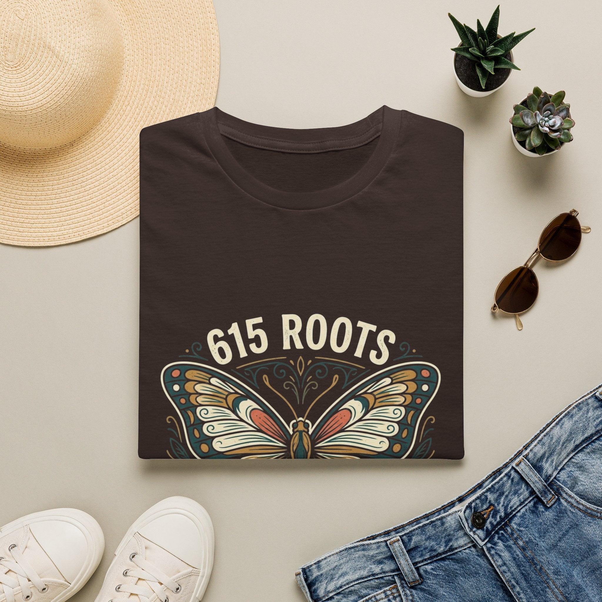 Butterfly Floral T-Shirt – "615 Roots" Vintage Nature Graphic Tee